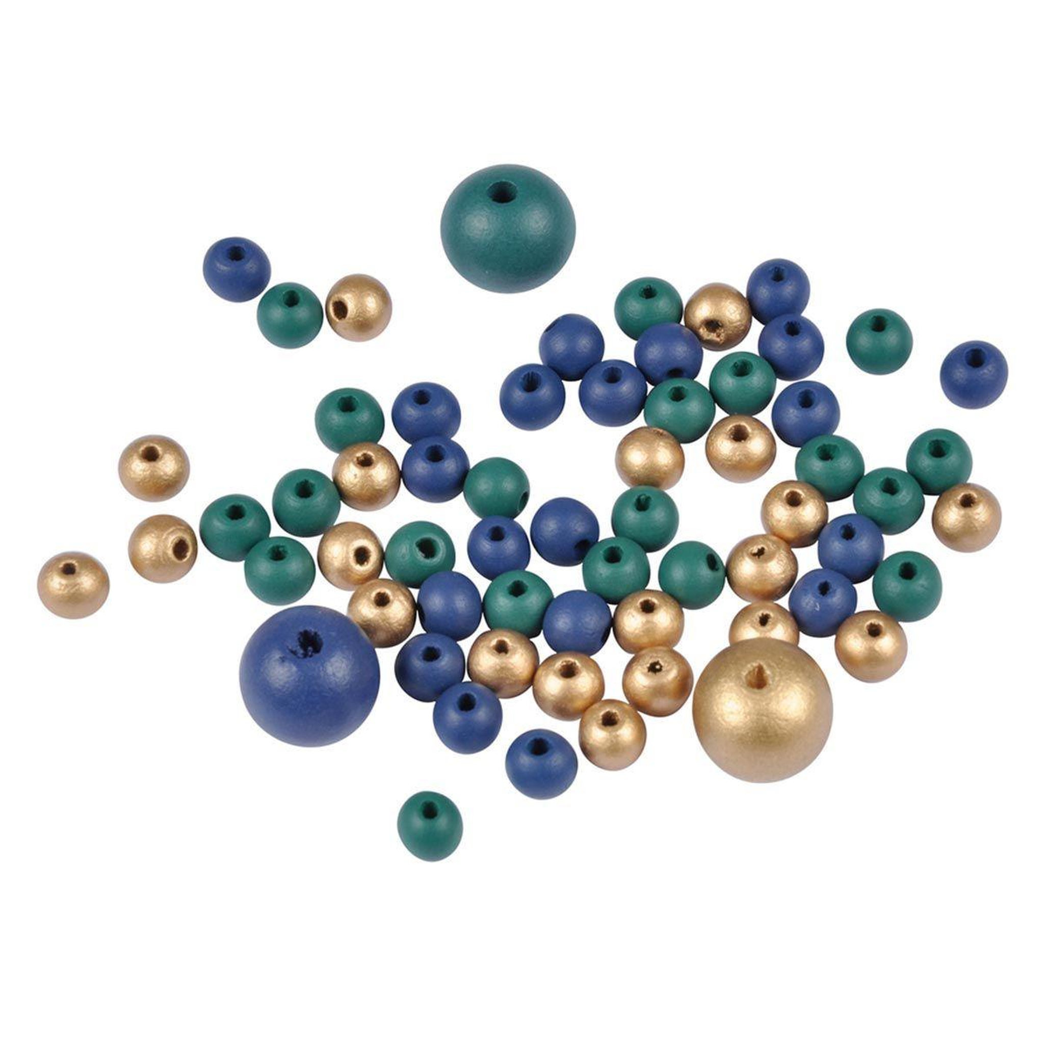 Voir la diapositive 1 : HOMEA Lot de 63 Perles Rondes  Bois  1-2cm Bleu Paon