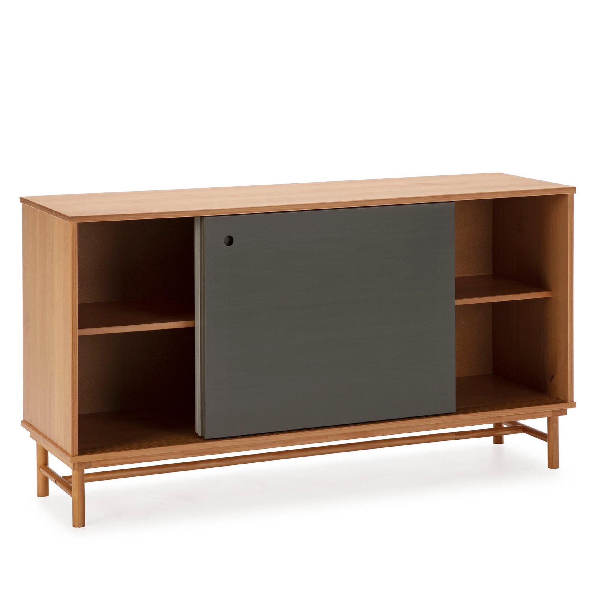 Voir la diapositive 2 : VS VENTA-STOCK Buffet Magnus 2 portes coulissantes couleur Gris, bois massif, 140 cm Largeur
