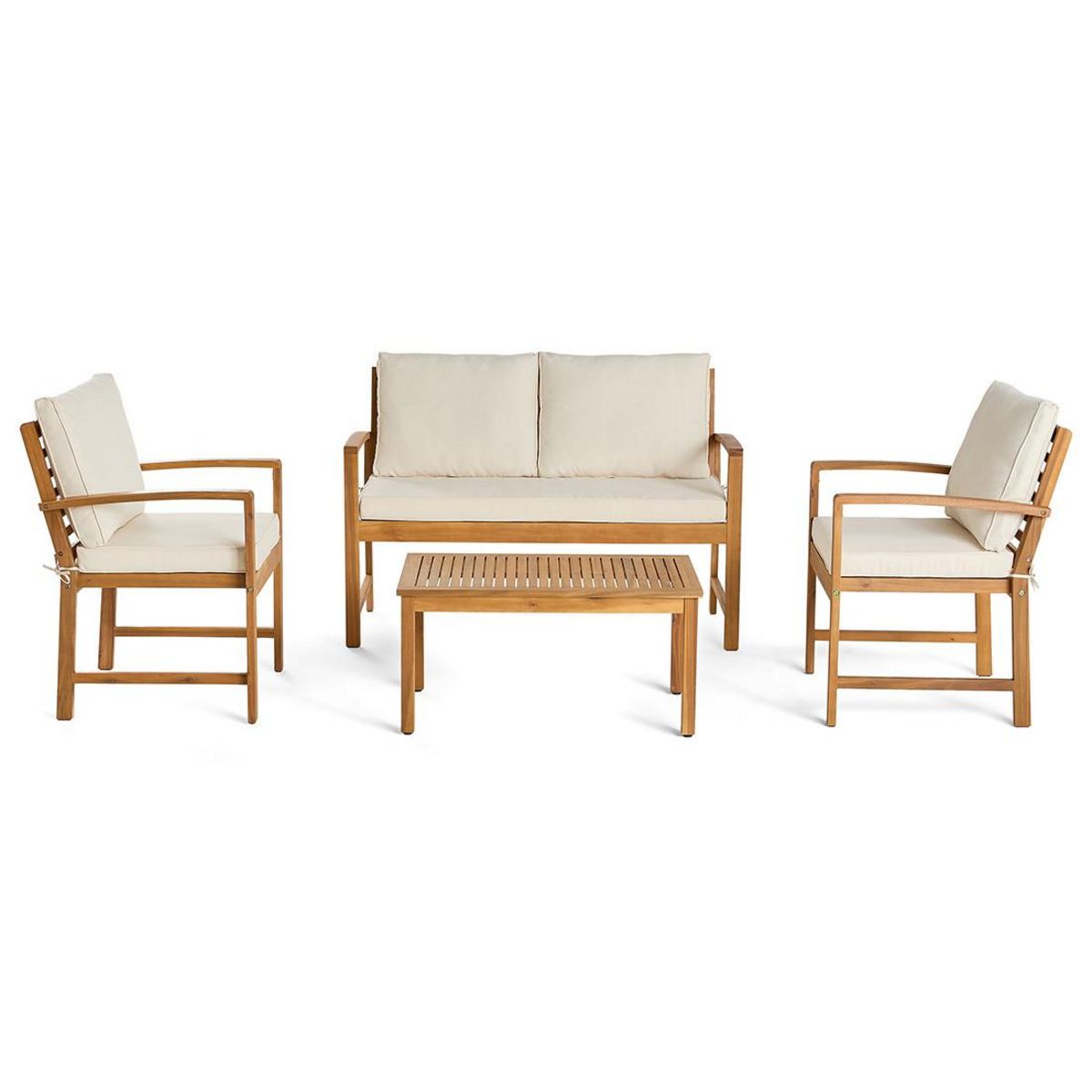 BEST MOBILIER Kaili – salon de jardin en bois massif d'acacia - 4 places – coussins beige