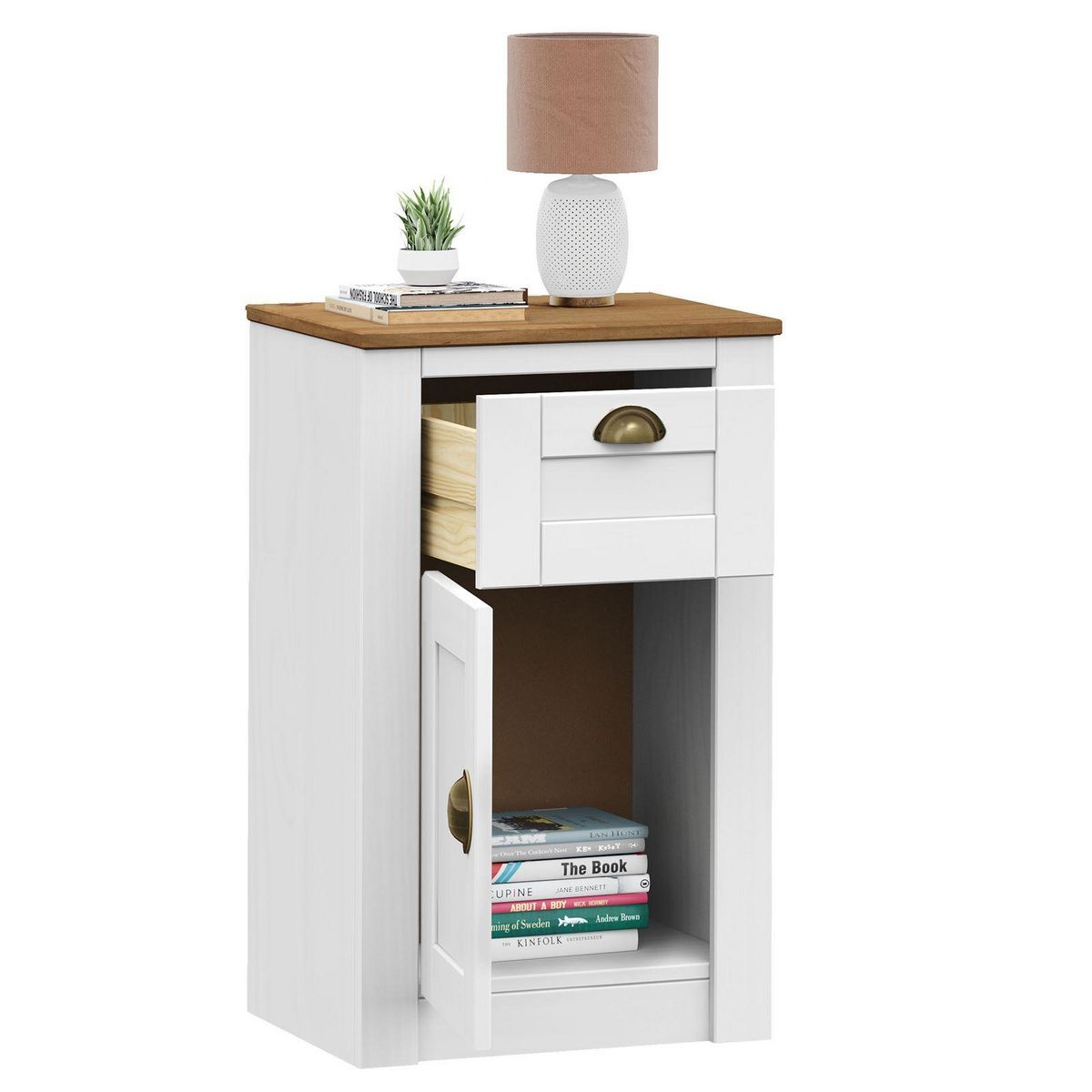 IDIMEX Table de chevet BOLTON avec 1 tiroir et 1 porte, en pin massif