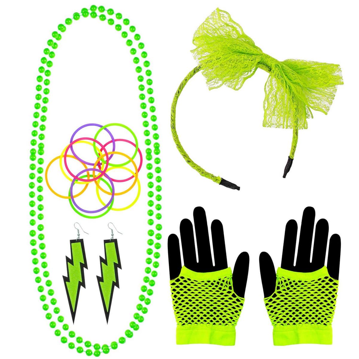 WIDMANN Set d'accessoires mode années 80 : Vert fluo