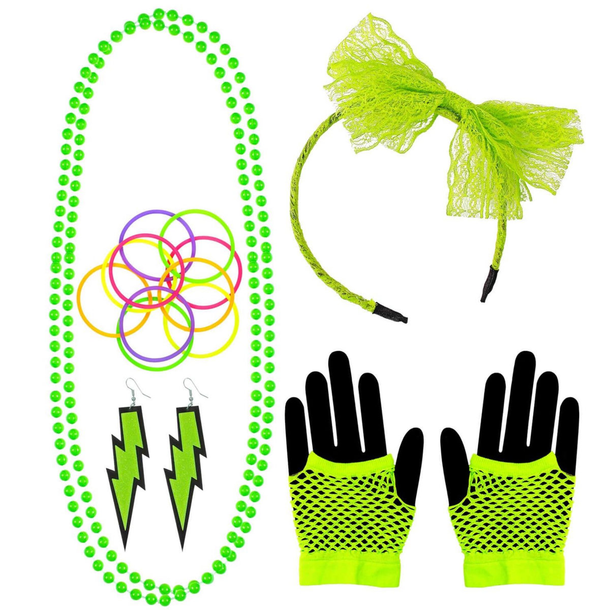WIDMANN Set d'accessoires mode années 80 : Vert fluo