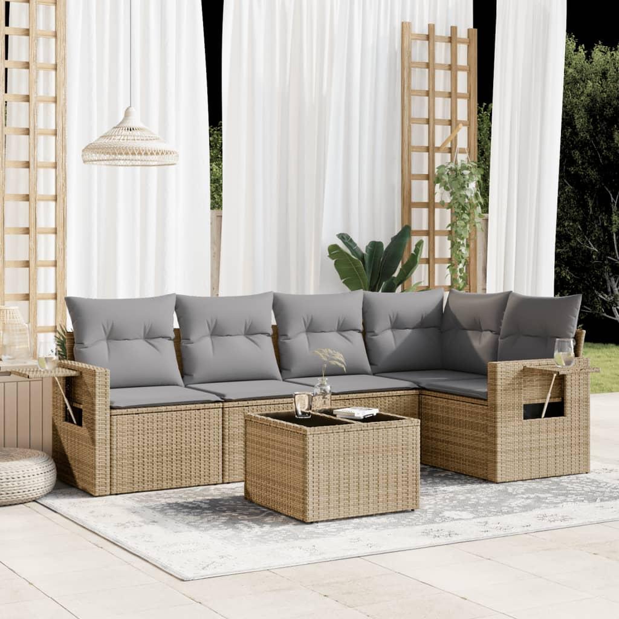 VIDAXL Salon de jardin avec coussins 6 pcs beige resine tressee