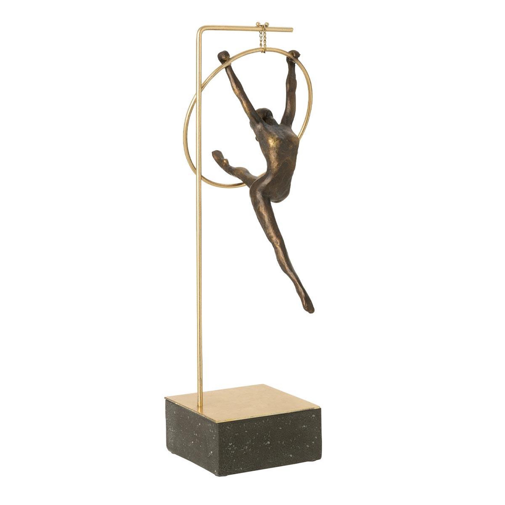 J-LINE Gymnaste cerceau sur socle  beta  48cm doré & noir
