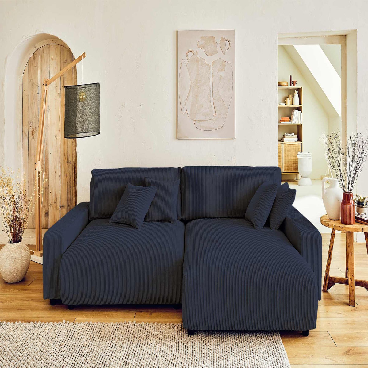 LISA DESIGN Pivoine - canapé d'angle réversible - 4 places - convertible avec coffre - en velours côtelé