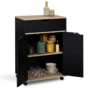 Voir la diapositive 4 : ID MARKET Desserte de cuisine COSY placard avec tiroir bois noir et plateaux façon hêtre L.60 CM