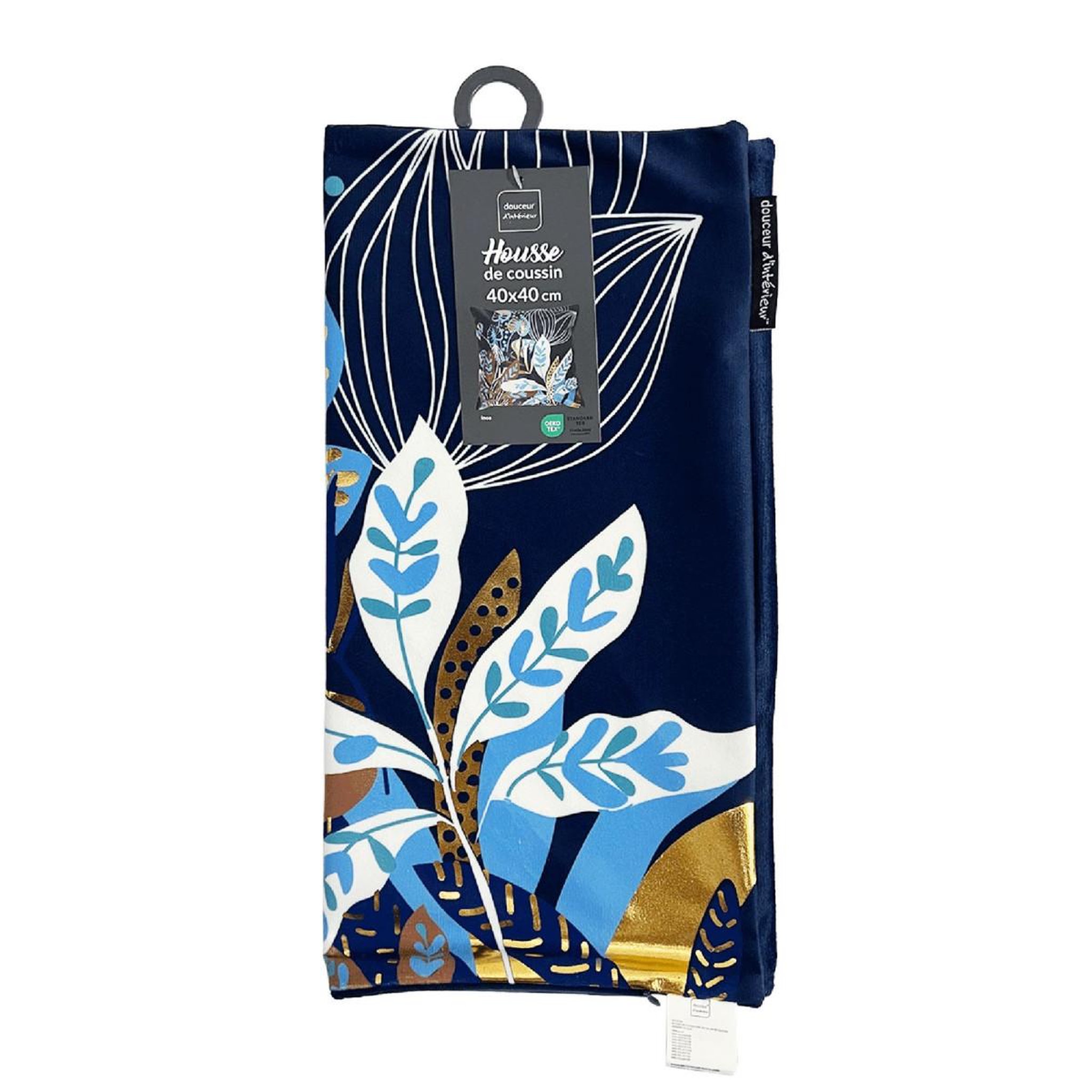 Voir la diapositive 4 : Douceur d'Intérieur Housse de coussin velours  inoa  40x40cm bleu & or