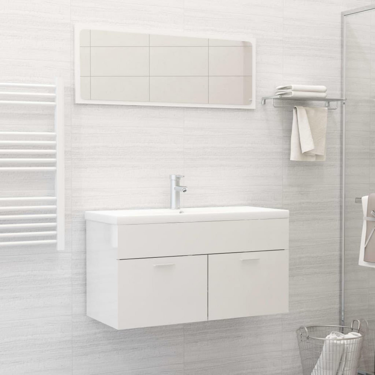 VIDAXL Ensemble de meubles de bain Blanc brillant Bois d'ingenierie