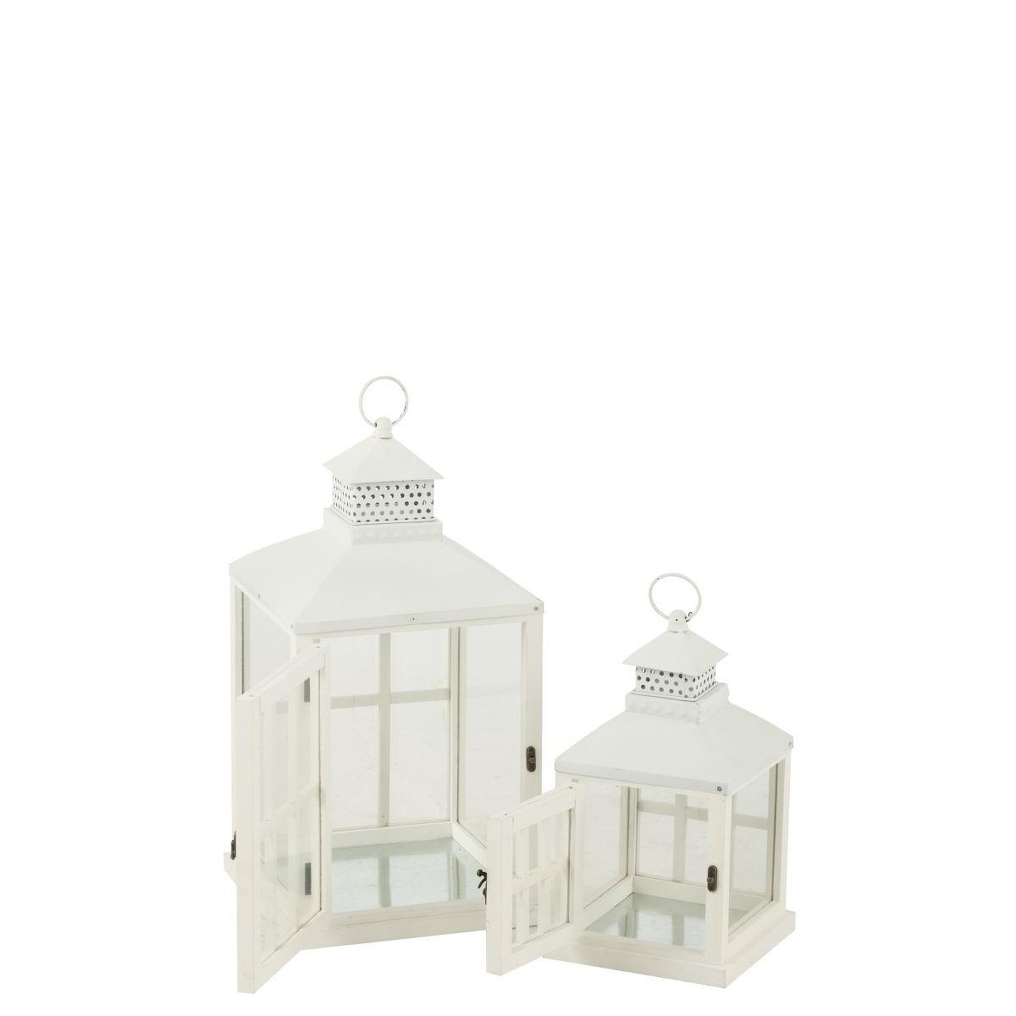 Voir la diapositive 3 : J-LINE Lot de 2 Lanternes Maisons en Bois  Cocoon  52cm Blanc