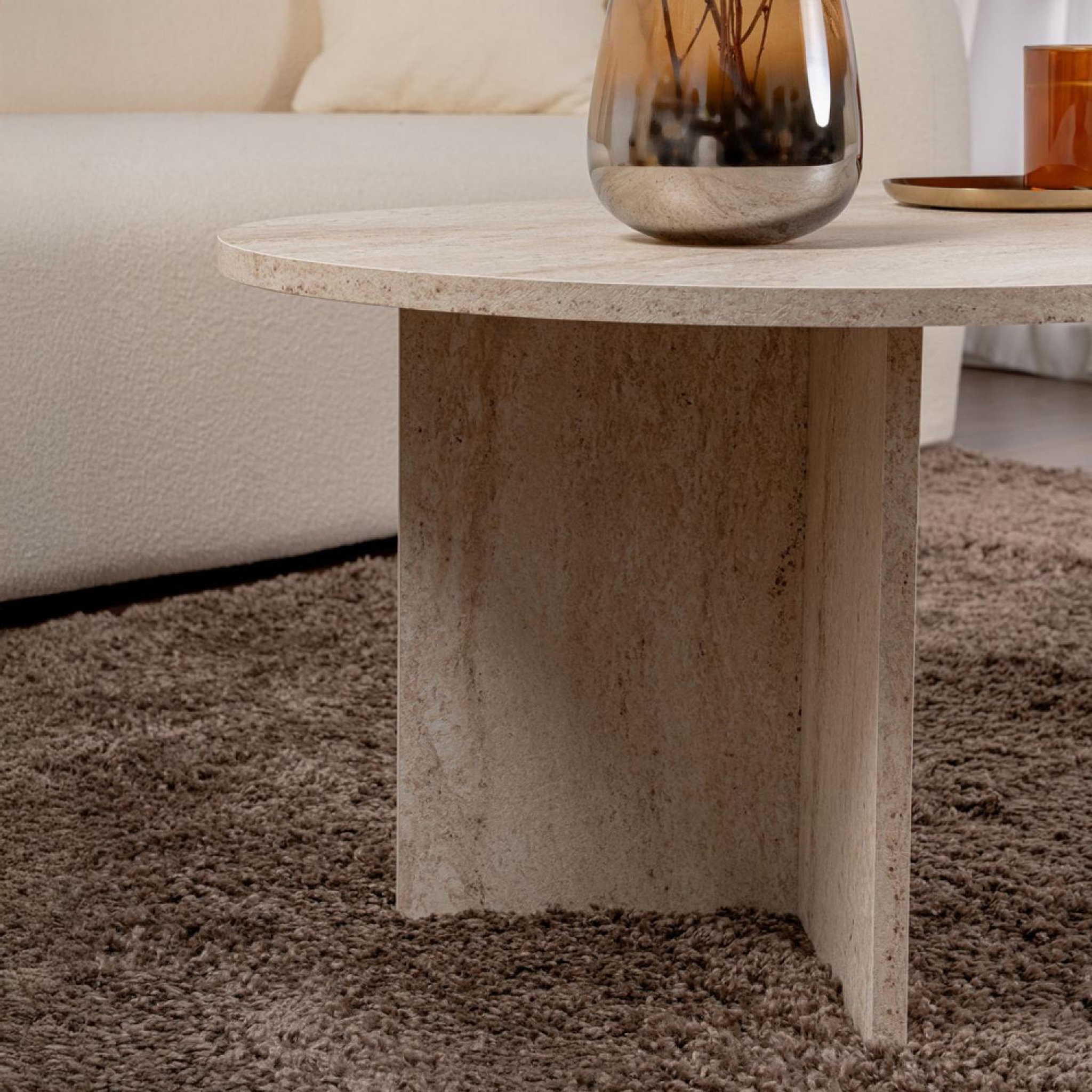 Voir la diapositive 6 : CONCEPT USINE Table basse ovale effet travertin 119x60cm lyu