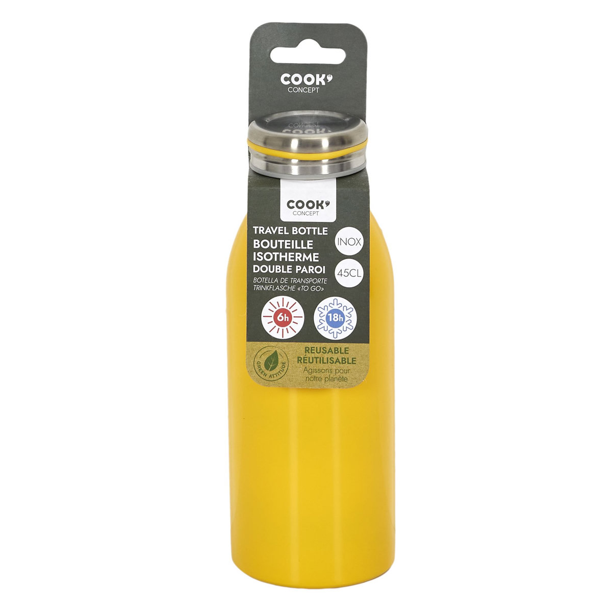   Bouteille isotherme 0.45 litres acier inoxydable jaune