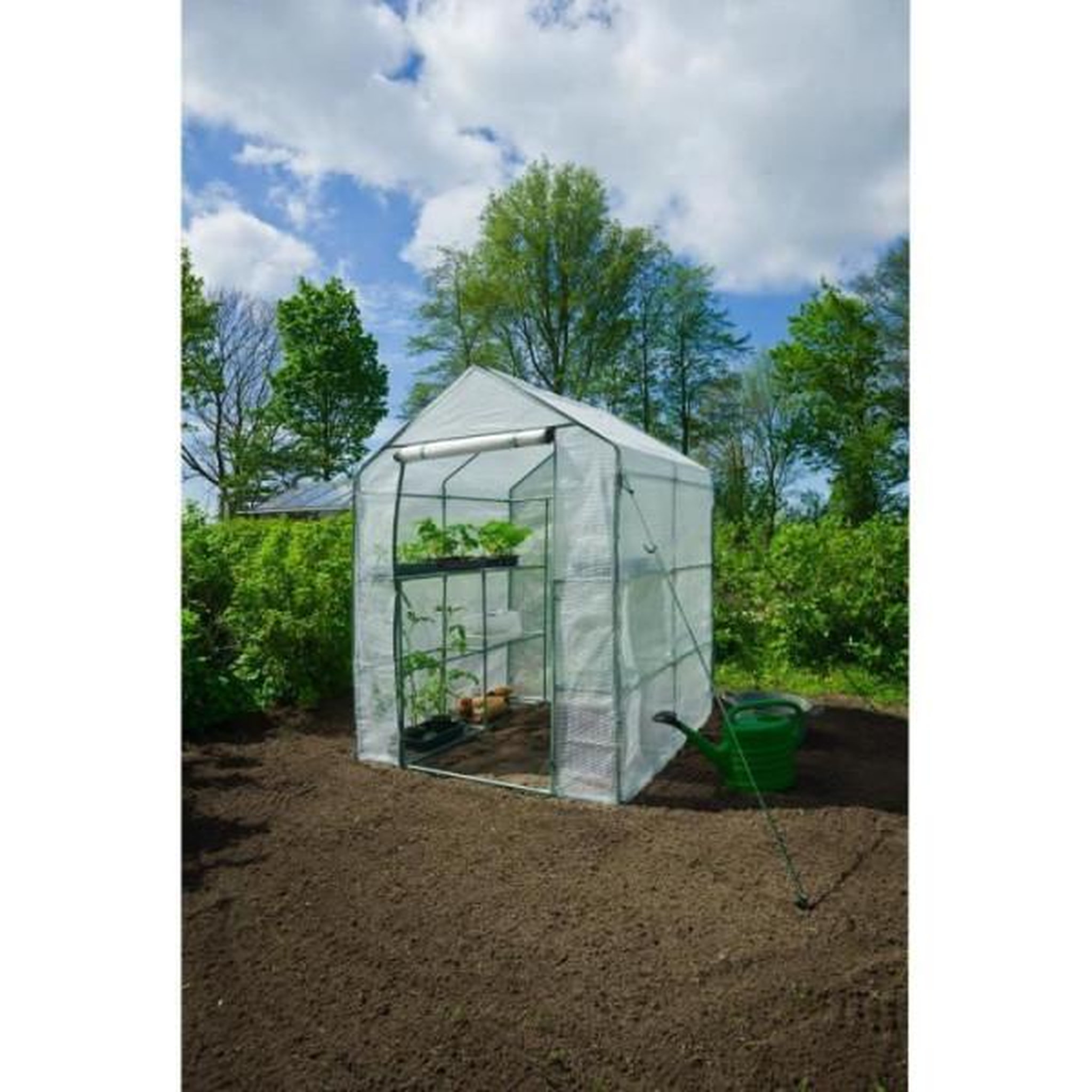 Voir la diapositive 3 : NATURE Serre de Jardin - NATURE - H195 x 143 x 143 - 2 étageres - PE armé 140 g/m² - Vert