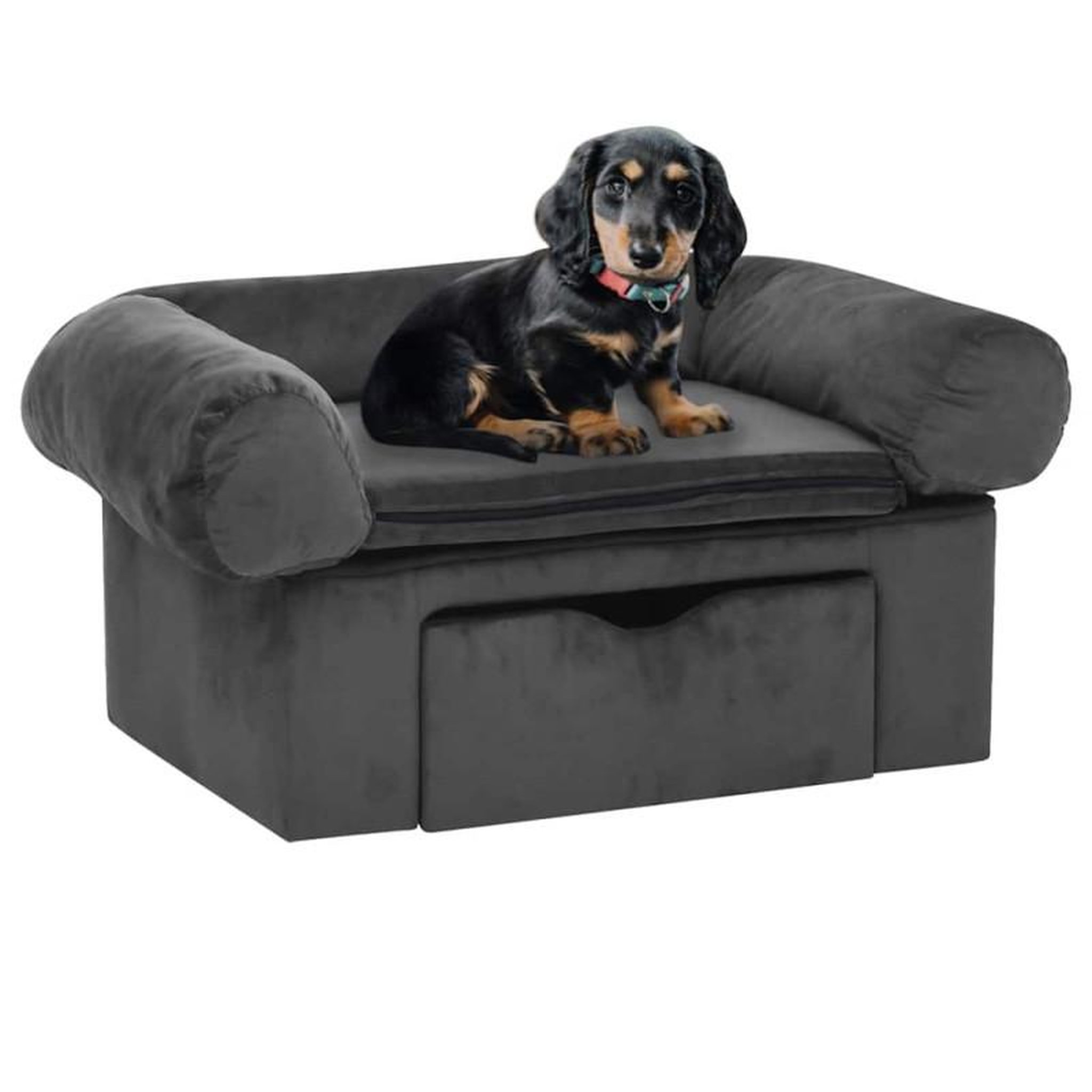 Voir la diapositive 1 : VIDAXL Canapé pour chien avec tiroir Gris foncé 75x50x38 cm Peluche