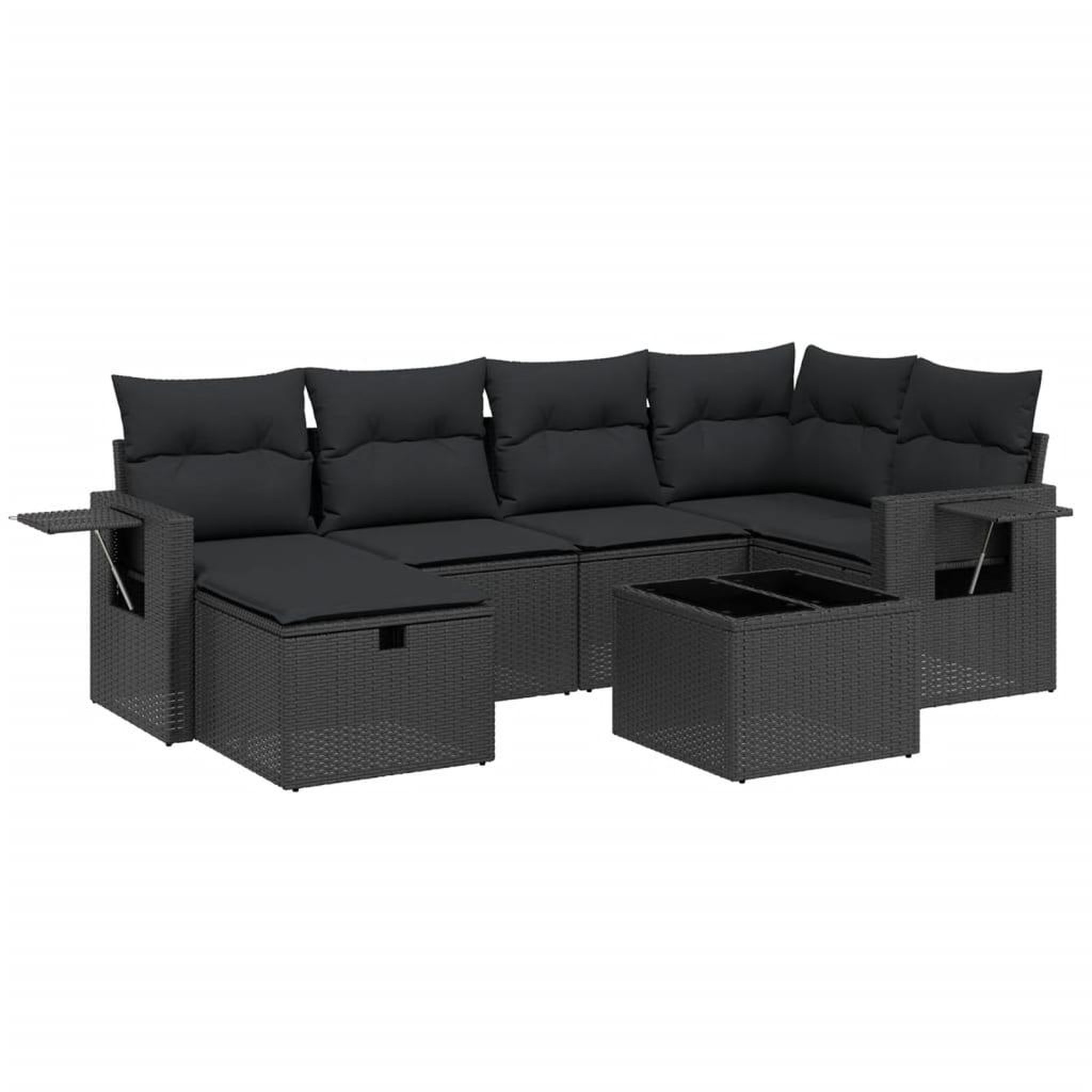 Voir la diapositive 2 : VIDAXL Salon de jardin 7 pcs avec coussins noir resine tressee