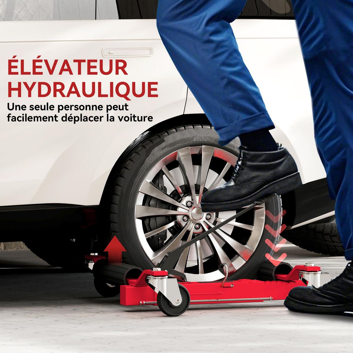 HOMCOM Chariot de manutention de voiture max. 680Kg roulettes pivotantes 360°