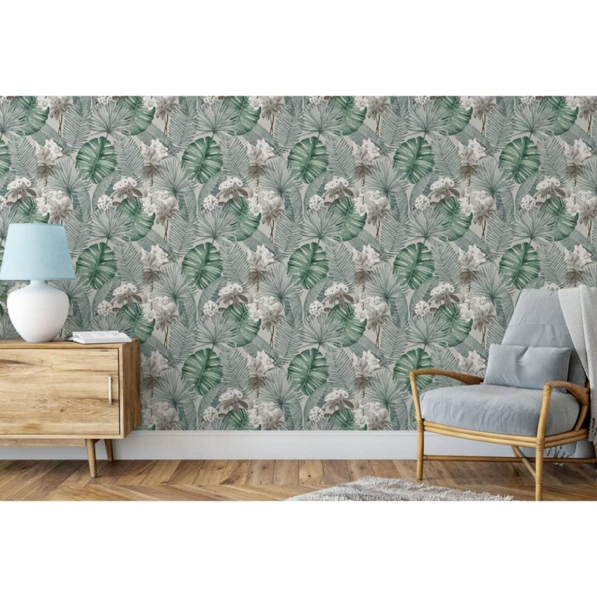 DUTCH WALLCOVERINGS DUTCH WALLCOVERINGS Papier peint Eden Gris et vert clair
