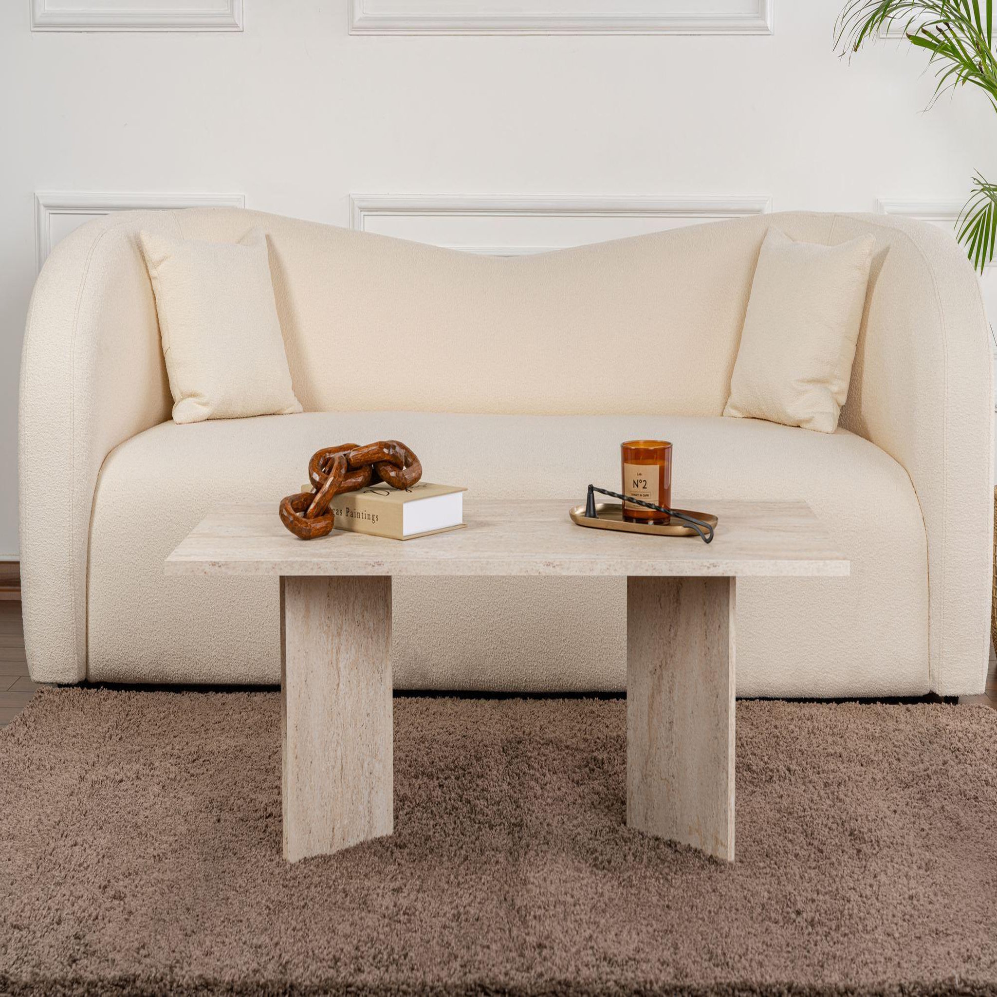 Voir la diapositive 3 : Habitat et Jardin Table basse en bois  sabin  - 60 x 119 x 40 cm - travertin