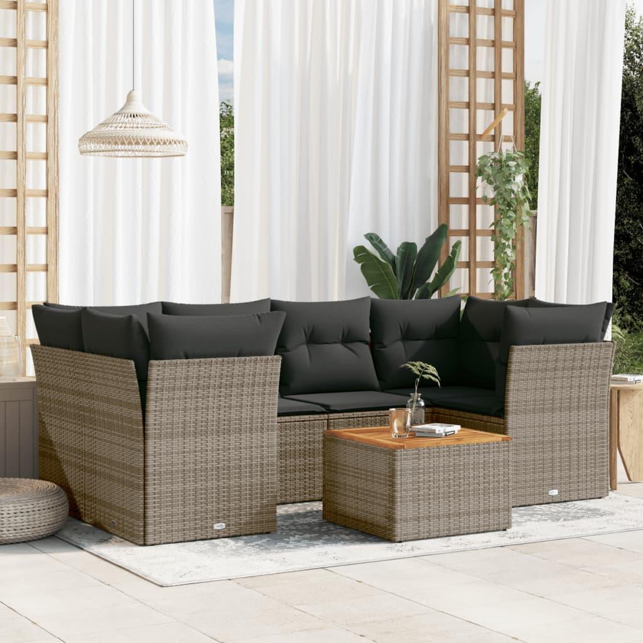 VIDAXL Salon de jardin avec coussins 7 pcs gris resine tressee