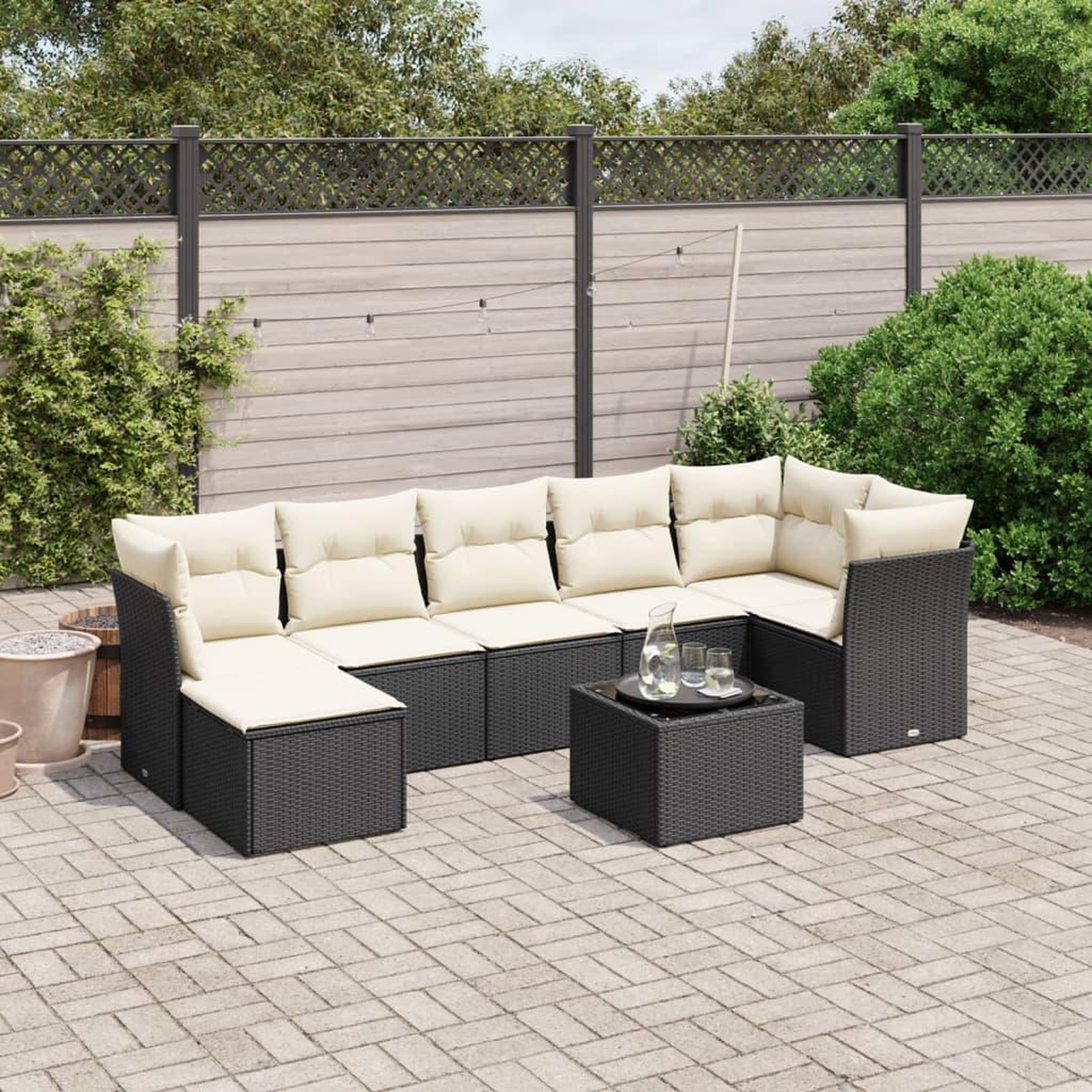 VIDAXL Salon de jardin 8 pcs avec coussins noir resine tressee