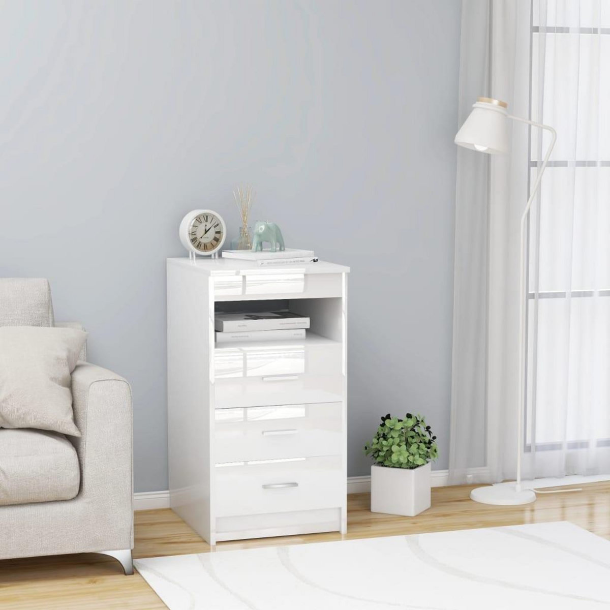 VIDAXL Armoire a tiroirs Blanc brillant 40x50x76 cm Bois d'ingenierie