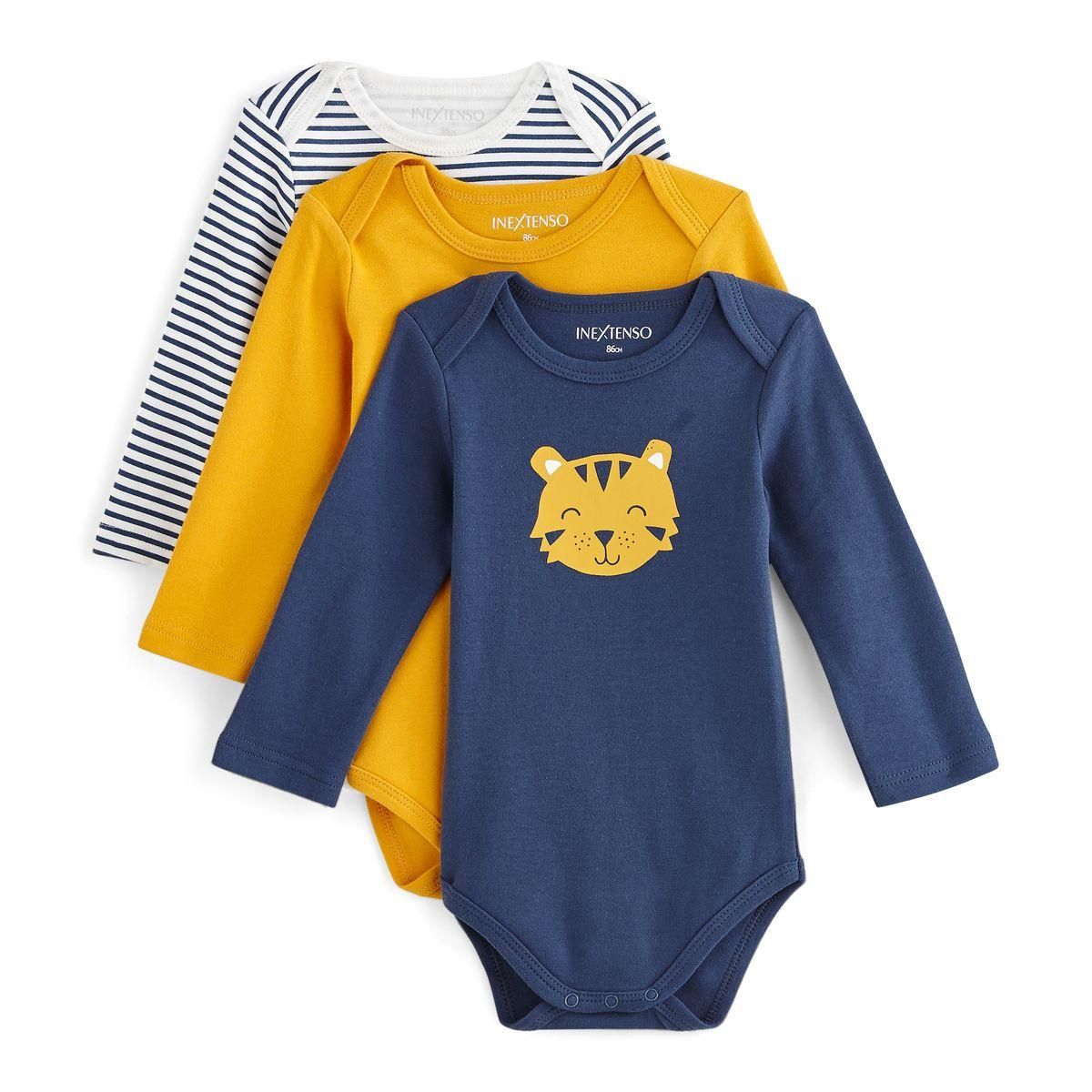 IN EXTENSO Lot de 3 bodies manches longues tigre bébé garçon