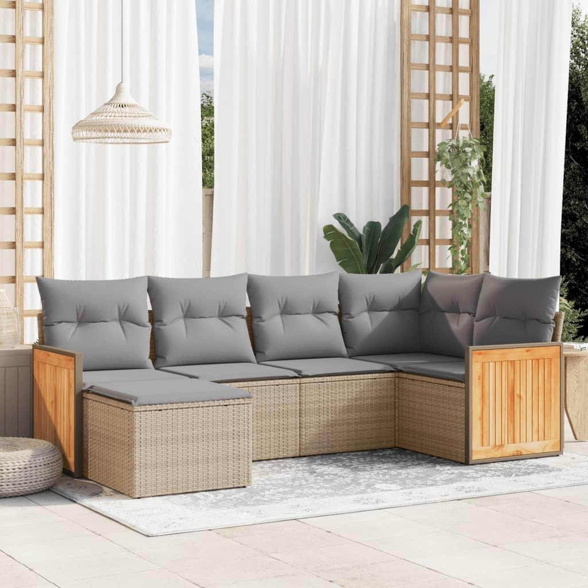 VIDAXL Salon de jardin avec coussins 6 pcs beige resine tressee
