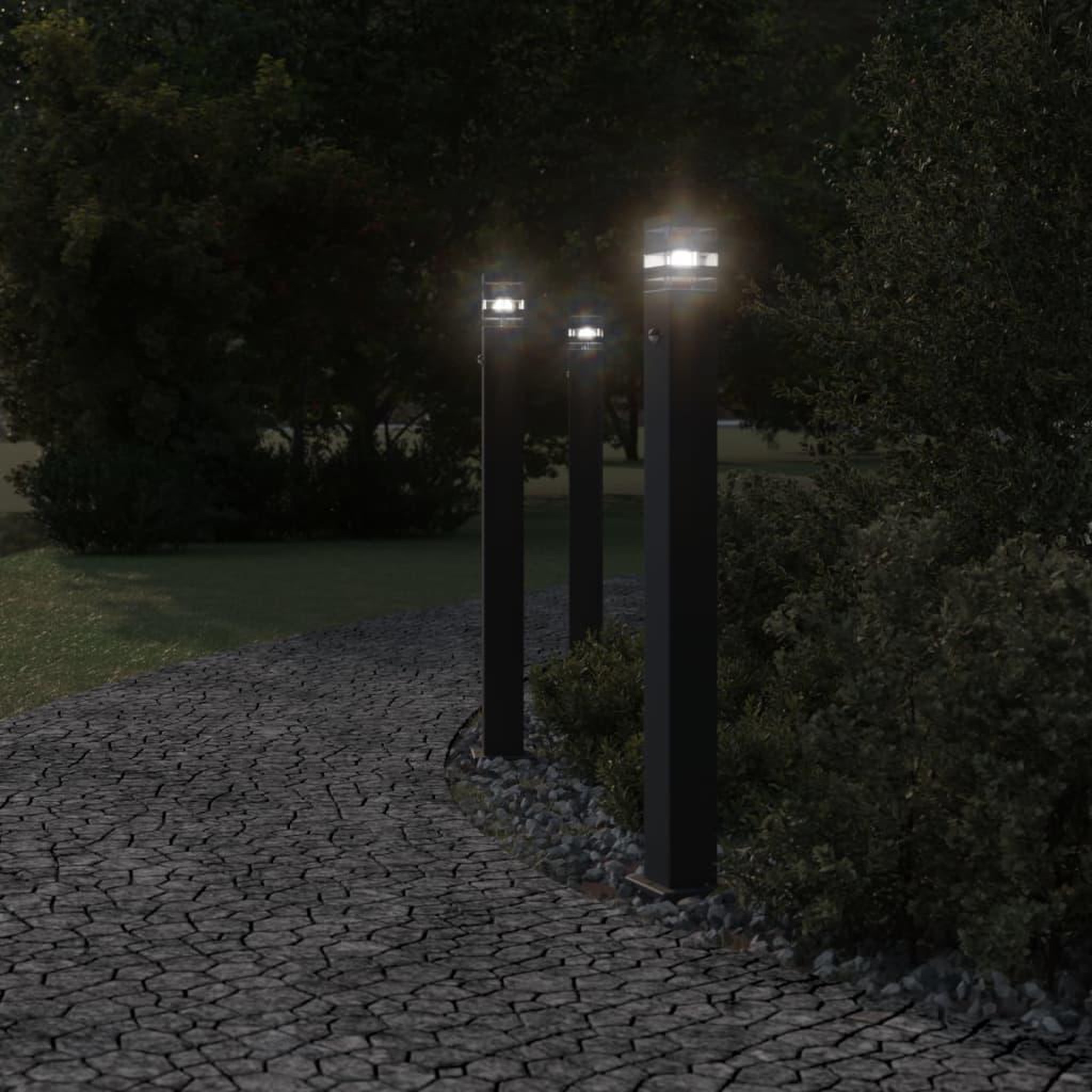 Voir la diapositive 3 : VIDAXL Lampadaires d'exterieur avec capteur 3 pcs noir 110cm aluminium