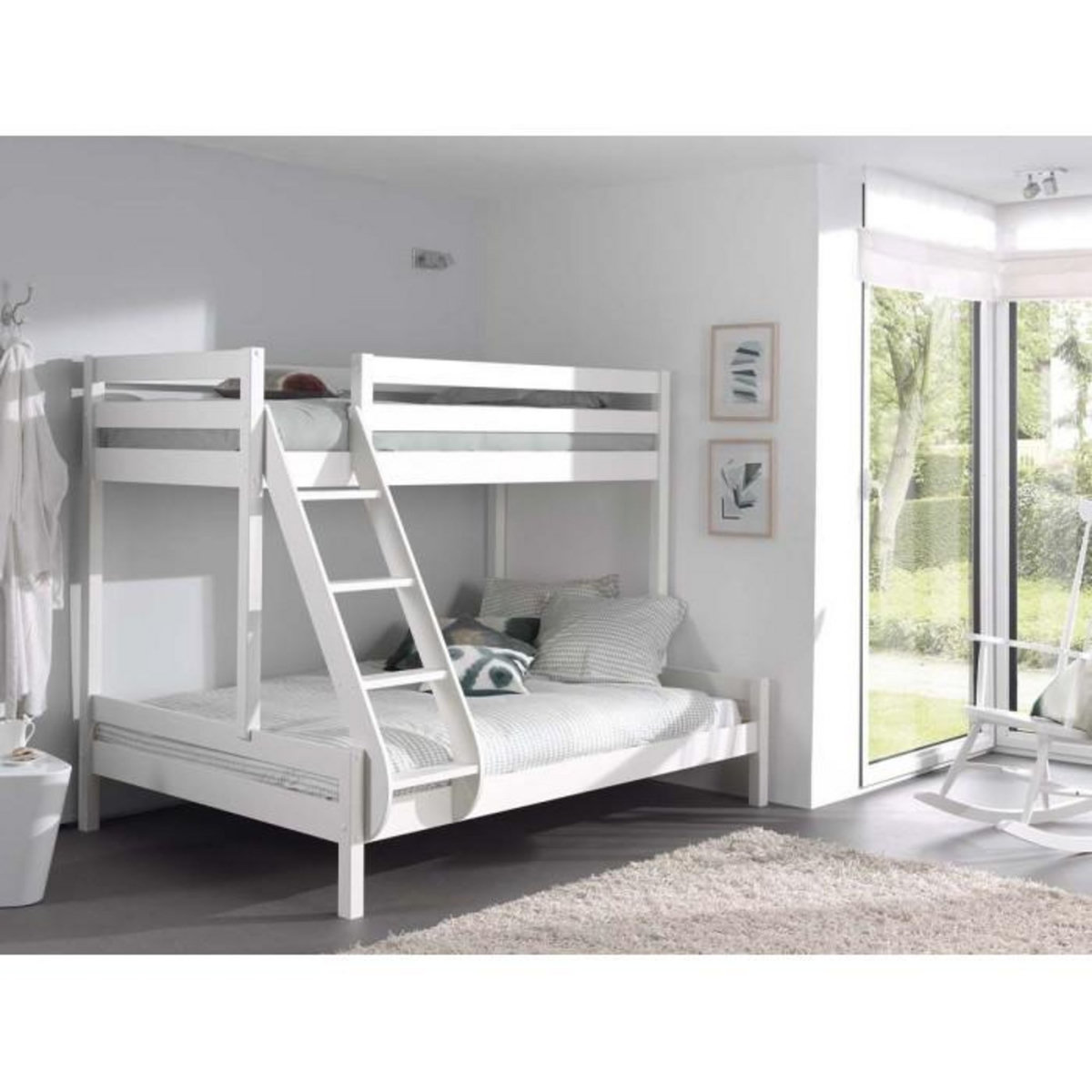 Paris Prix Lit Superposé Triple  Pino  140x200cm Blanc