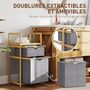 Voir la diapositive 6 : HOMCOM Panier à linge en bambou - panier à linge 2 bacs et étagère - panier à linge double - tissu gris