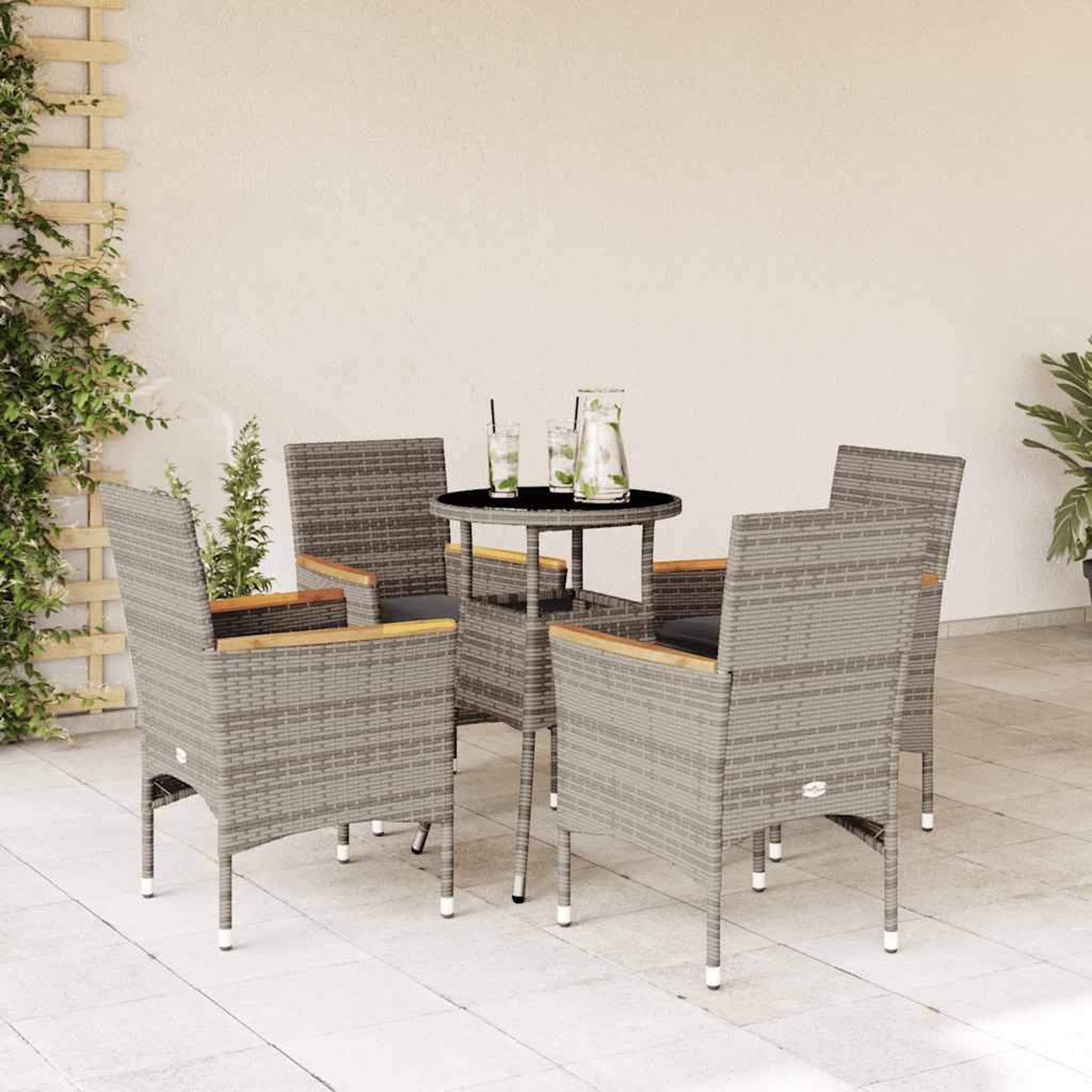 VIDAXL Ensemble a manger de jardin et coussins 5 pcs gris rotin verre