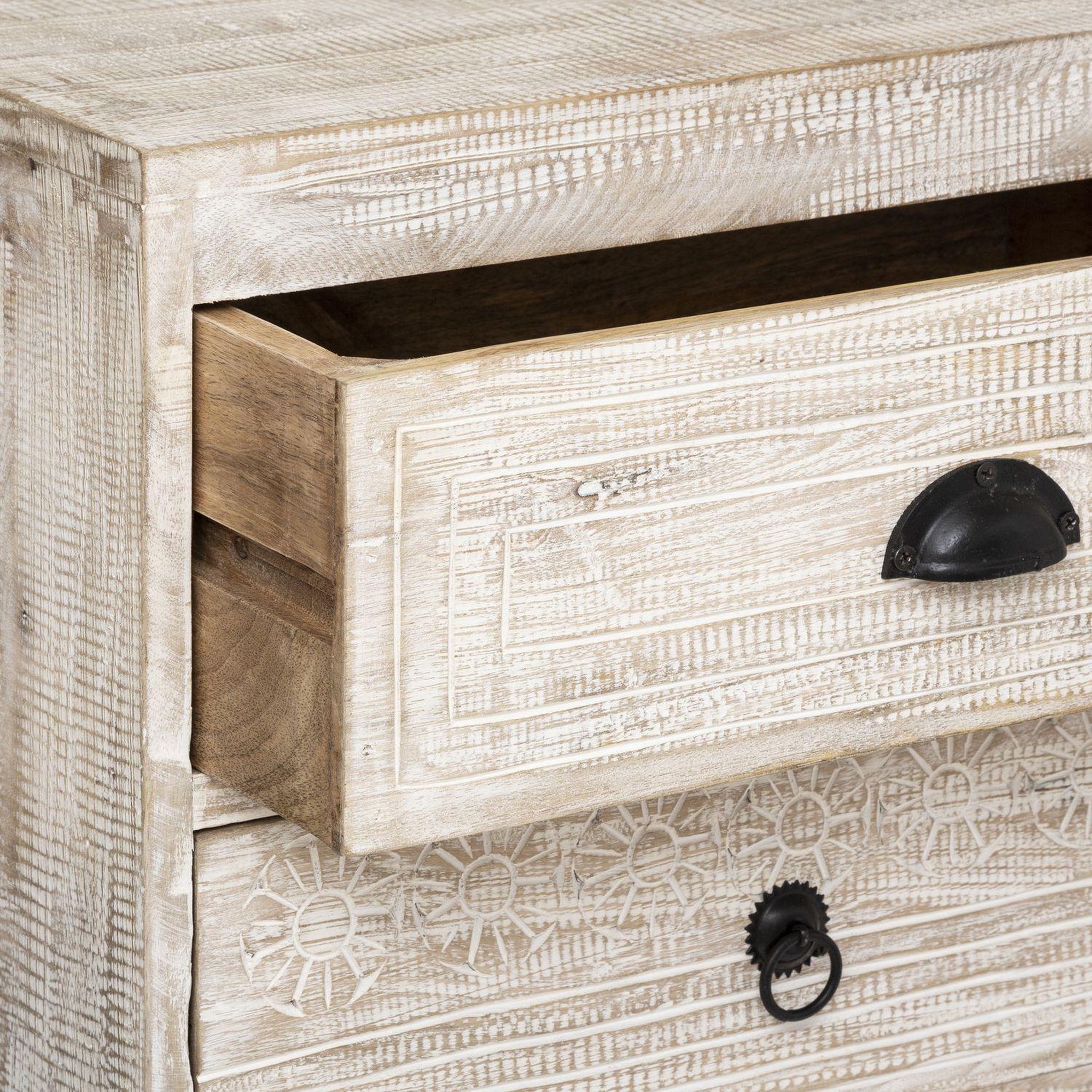 Voir la diapositive 3 : ATMOSPHERA Table de chevet 3 tiroirs Ajay - Beige et noir