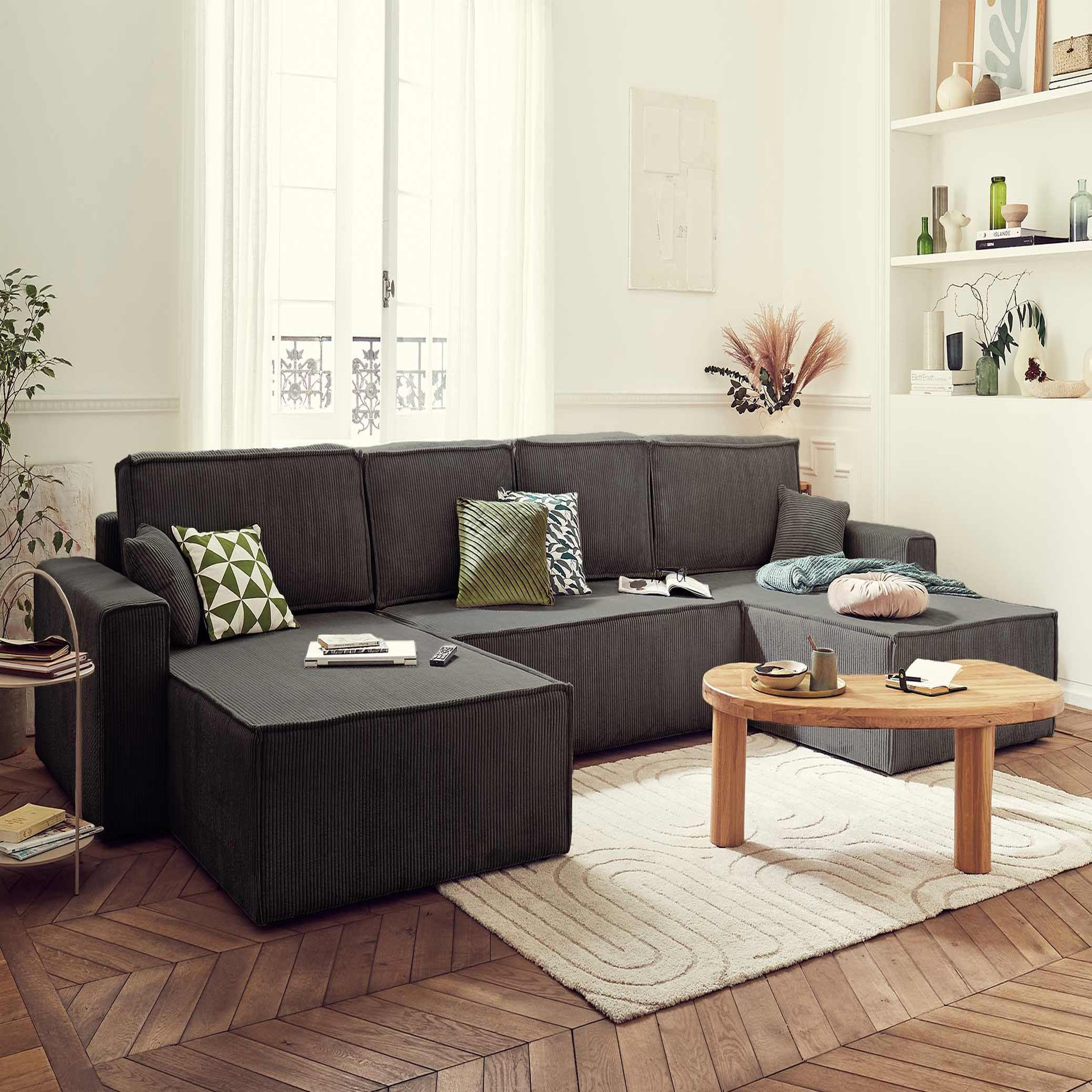 Voir la diapositive 5 : BEST MOBILIER Dellia - canapé panoramique en u - 7 places - convertible - avec coffre - en velours côtelé