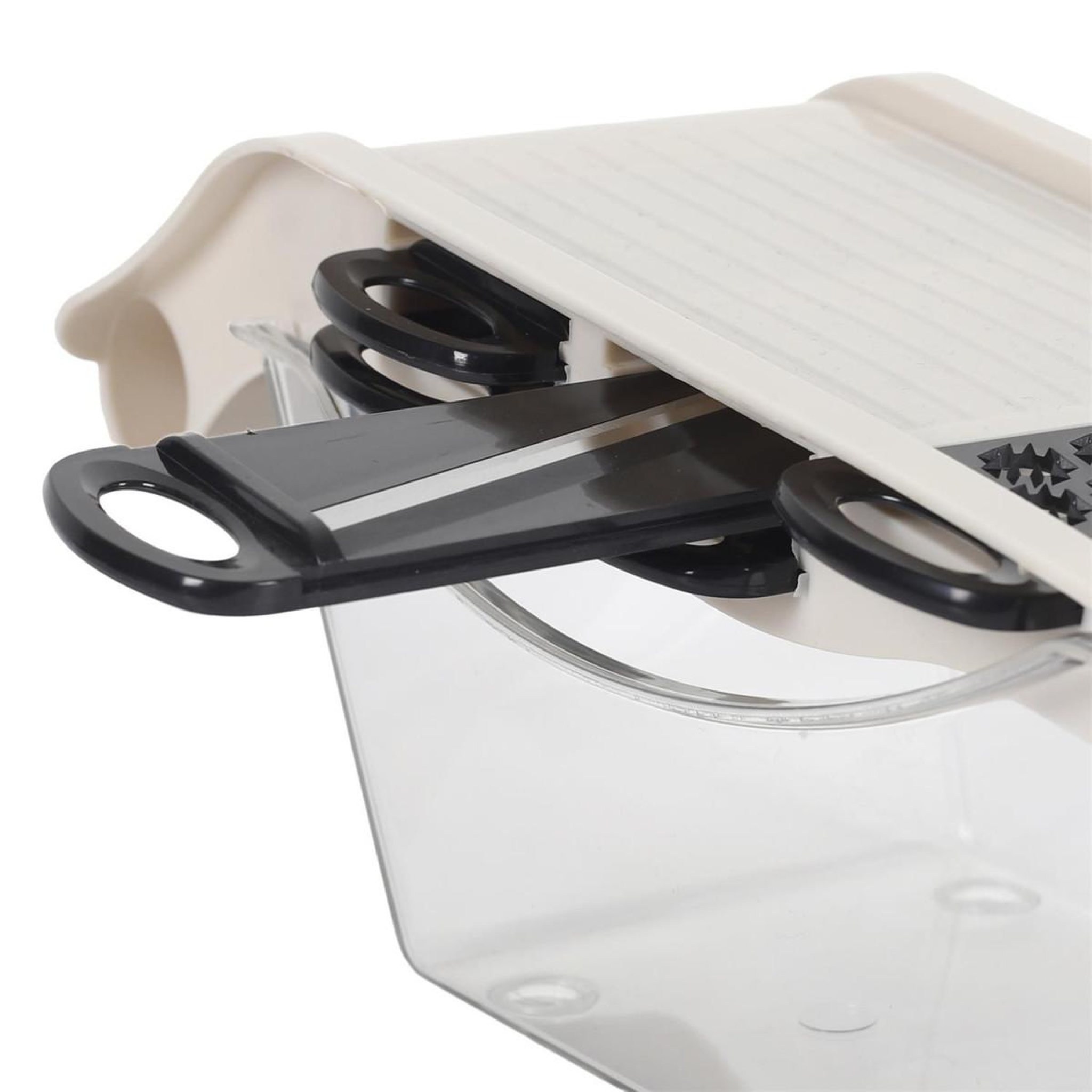 Voir la diapositive 4 : COOK CONCEPT Mandoline avec réservoir  5 accessoires  32cm beige