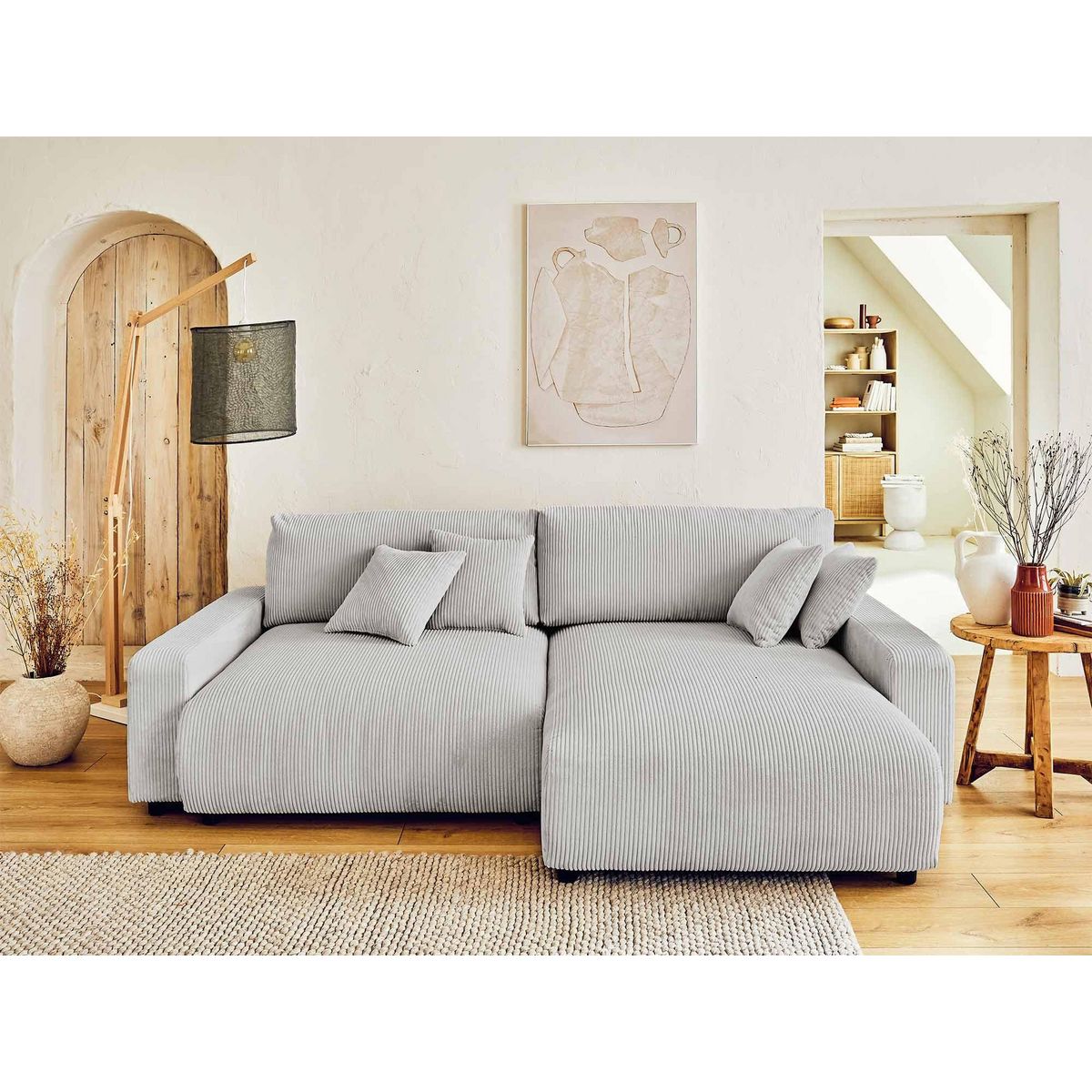 LISA DESIGN Pivoine - canapé d'angle réversible - 4 places - convertible avec coffre - en velours côtelé
