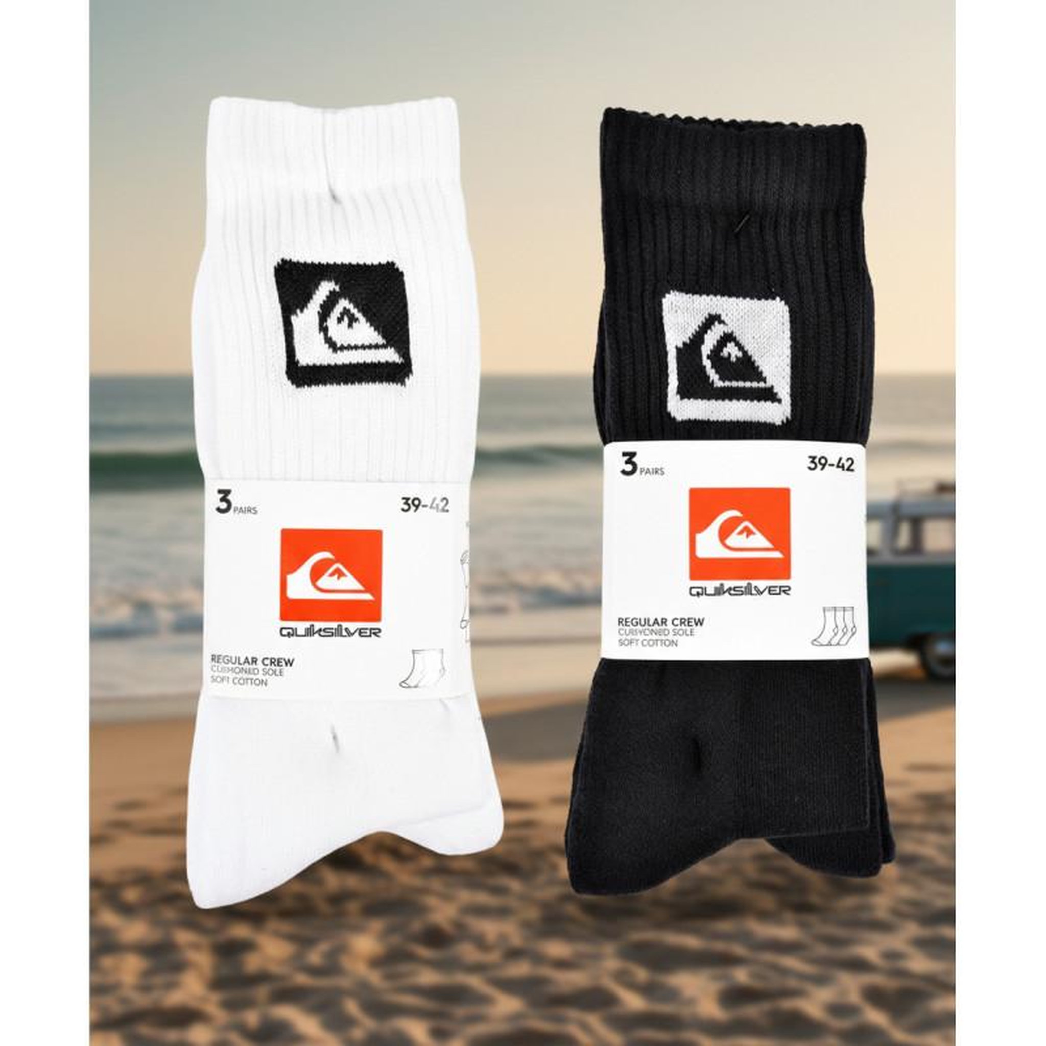 Voir la diapositive 4 : QUIKSILVER Quiksilver Pack de Chaussettes Homme Crew – Lot 6 Paires Sport Cushioned