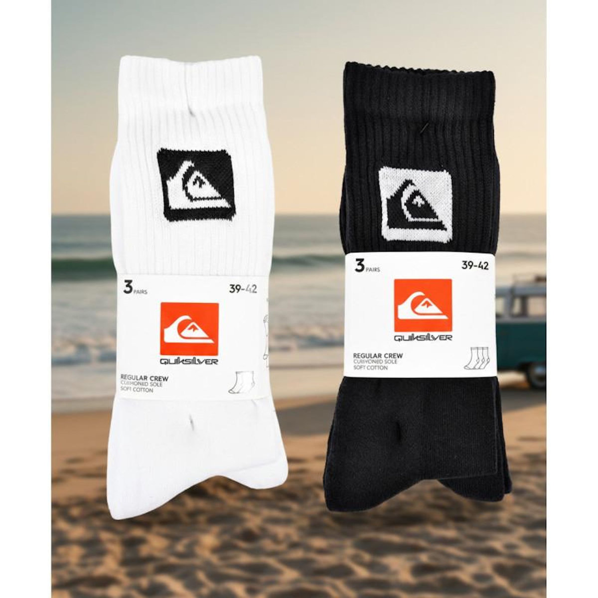 QUIKSILVER Quiksilver Pack de Chaussettes Homme Crew – Lot 6 Paires Sport Cushioned