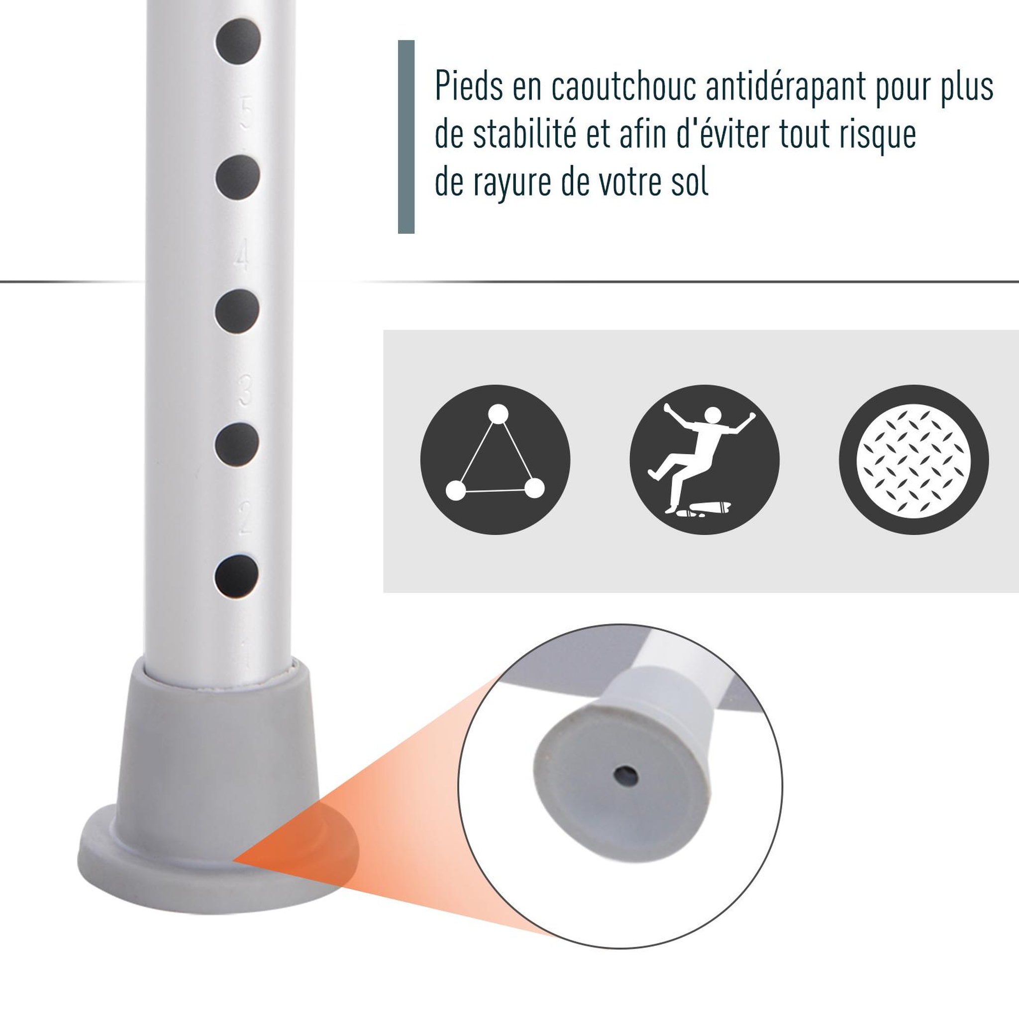 Voir la diapositive 5 : HOMCOM Chaise de douche siège de douche ergonomique hauteur réglable pieds antidérapants charge max. 136 kg alu hdpe gris