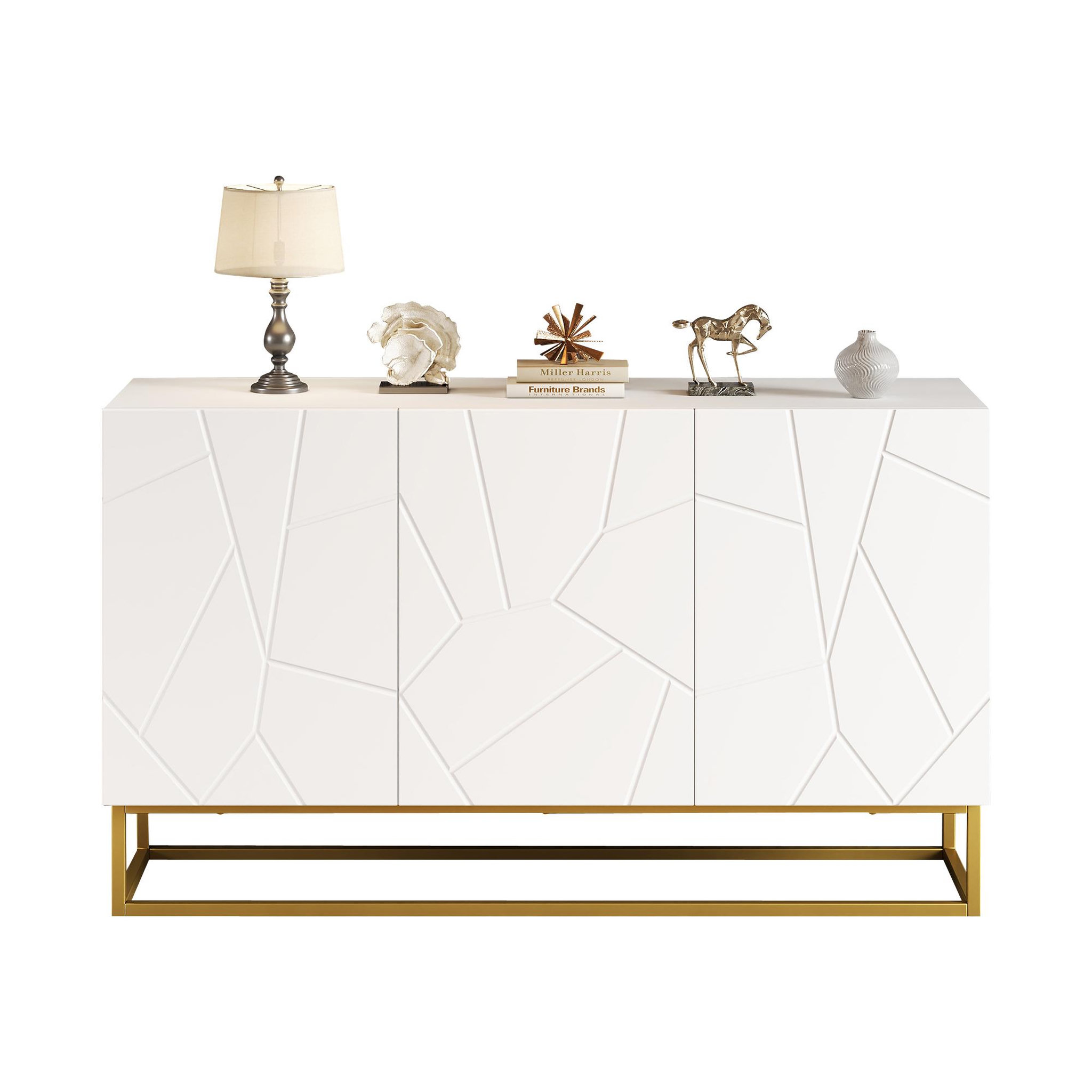 MERAX Buffet 3 porte(s) 0 tiroir(s) - 130 cm blanc panneaux de particules