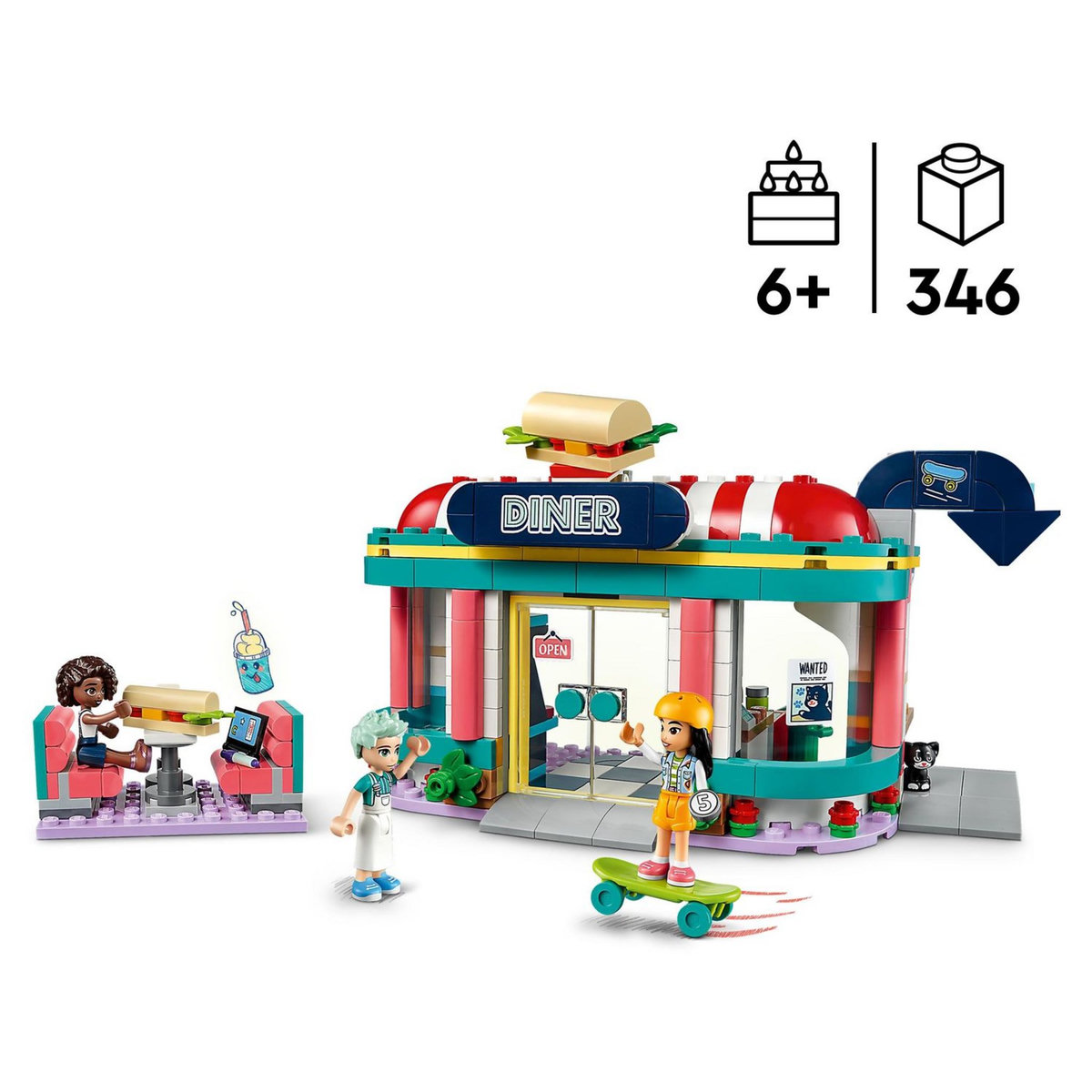 LEGO Friends 41728 Le snack du centre ville, Jouet Enfants 6 Ans, Mini-Poupées Liane, Aliya