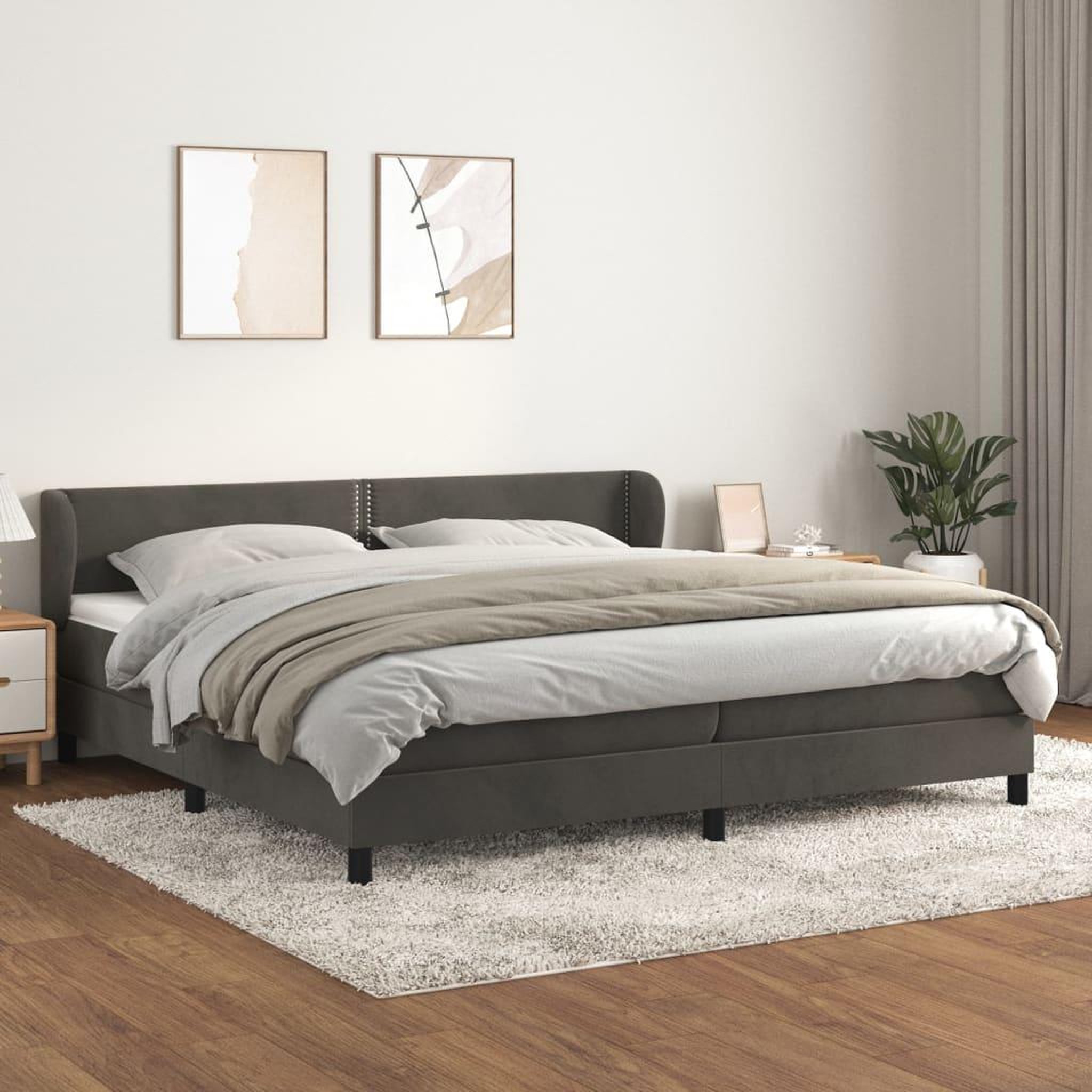 Voir la diapositive 1 : VIDAXL Sommier a lattes de lit et matelas Gris fonce 200x200cm Velours