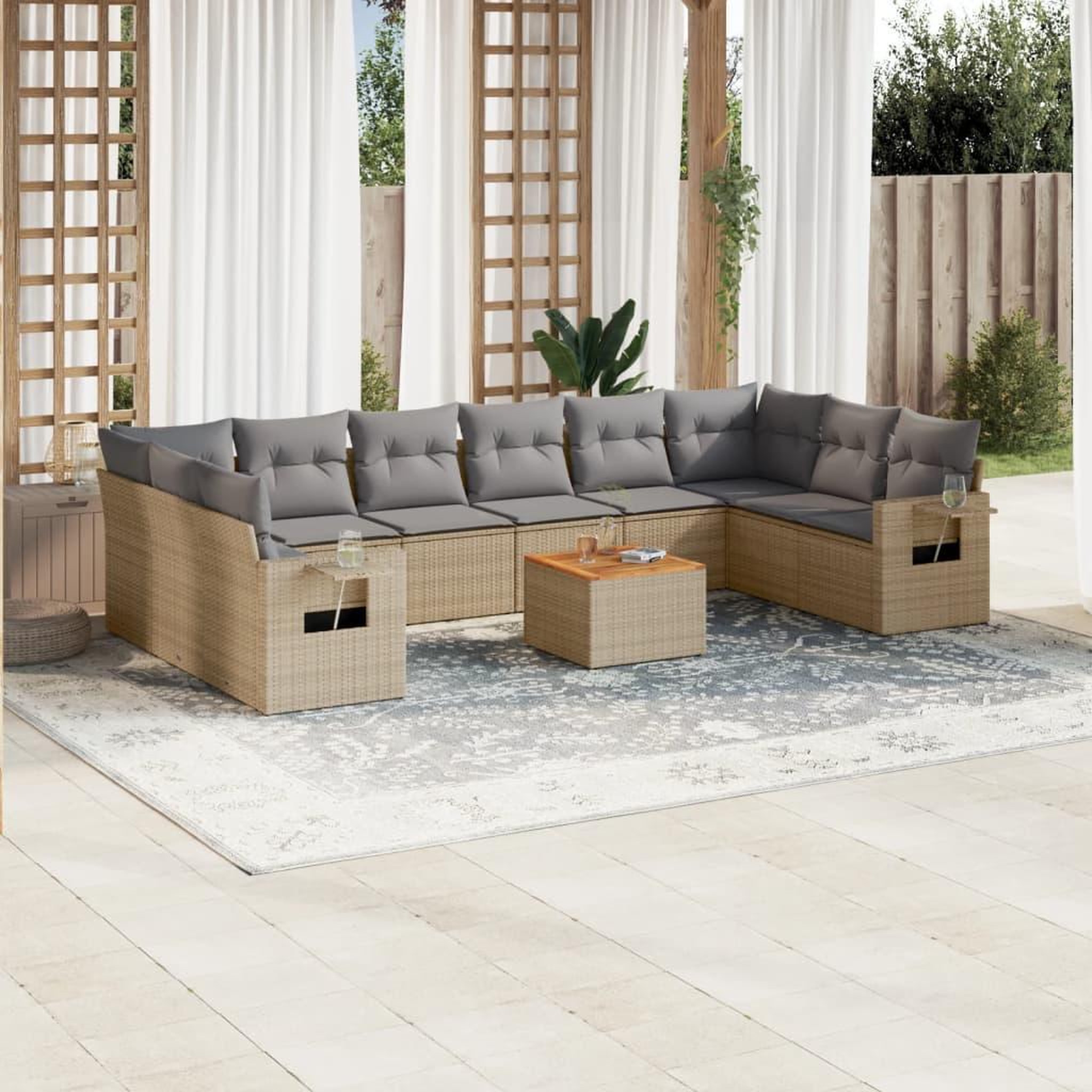 VIDAXL Salon de jardin et coussins 11 pcs melange beige resine tressee