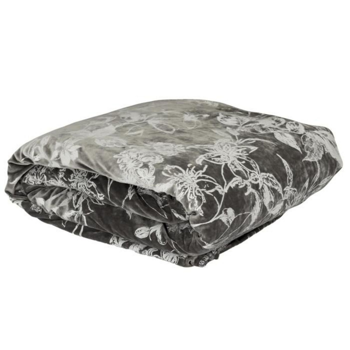 Paris Prix Plaid Velours Imprimé  Végétal  120x150cm Gris