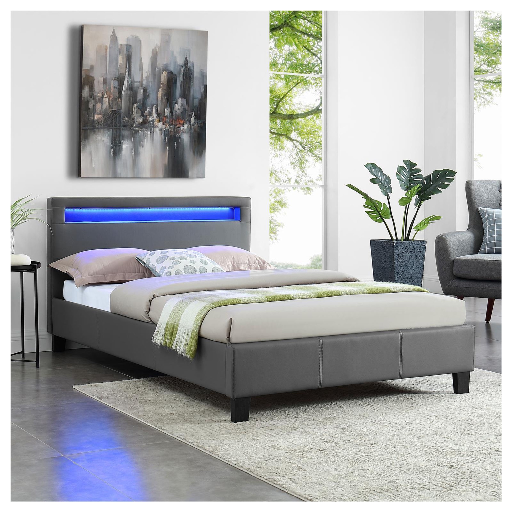 Voir la diapositive 2 : IDIMEX Lit LED simple MIIRANDO 120x190 cm, avec sommier, revêtement synthétique