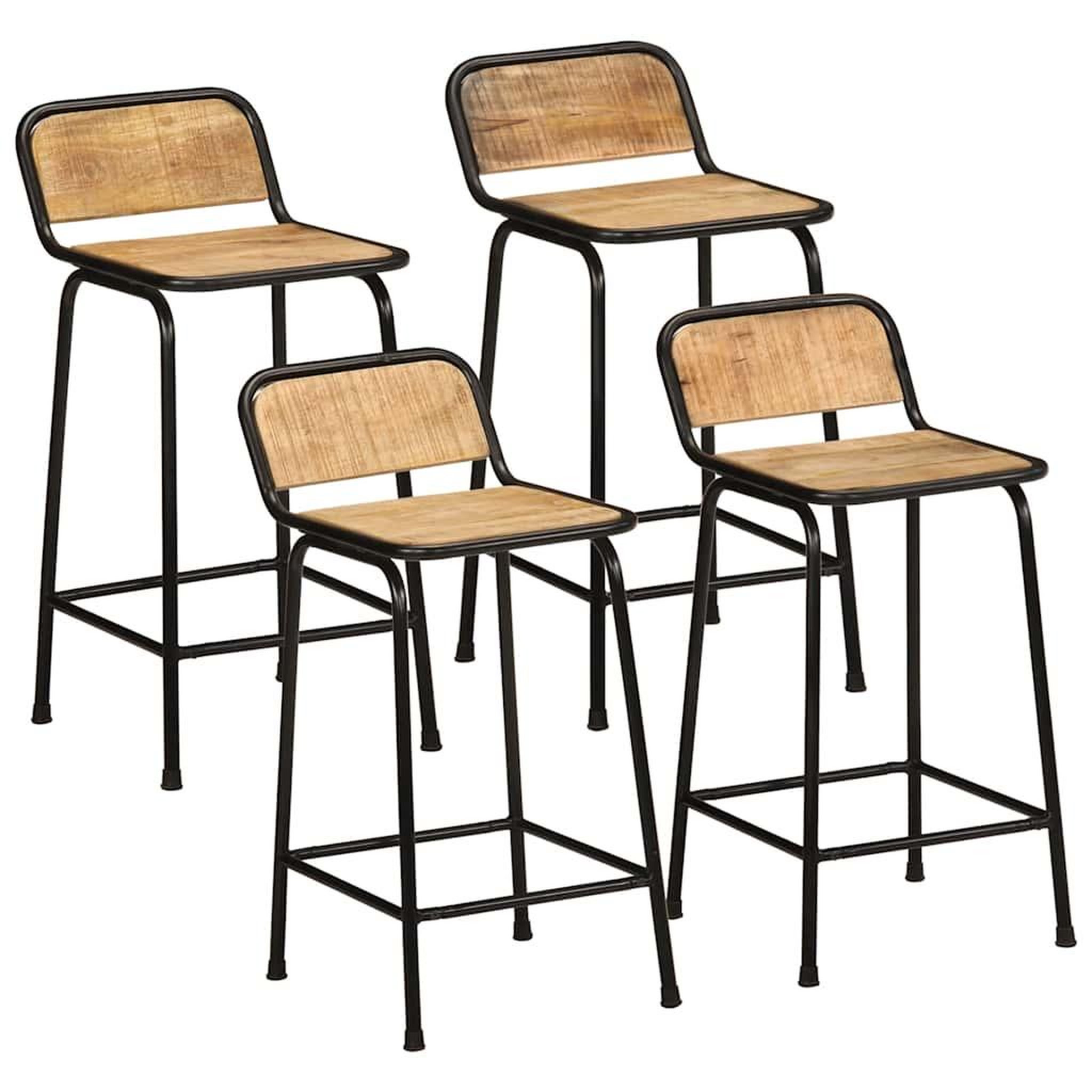 VIDAXL Tabourets de bar lot de 4 bois massif manguier brut