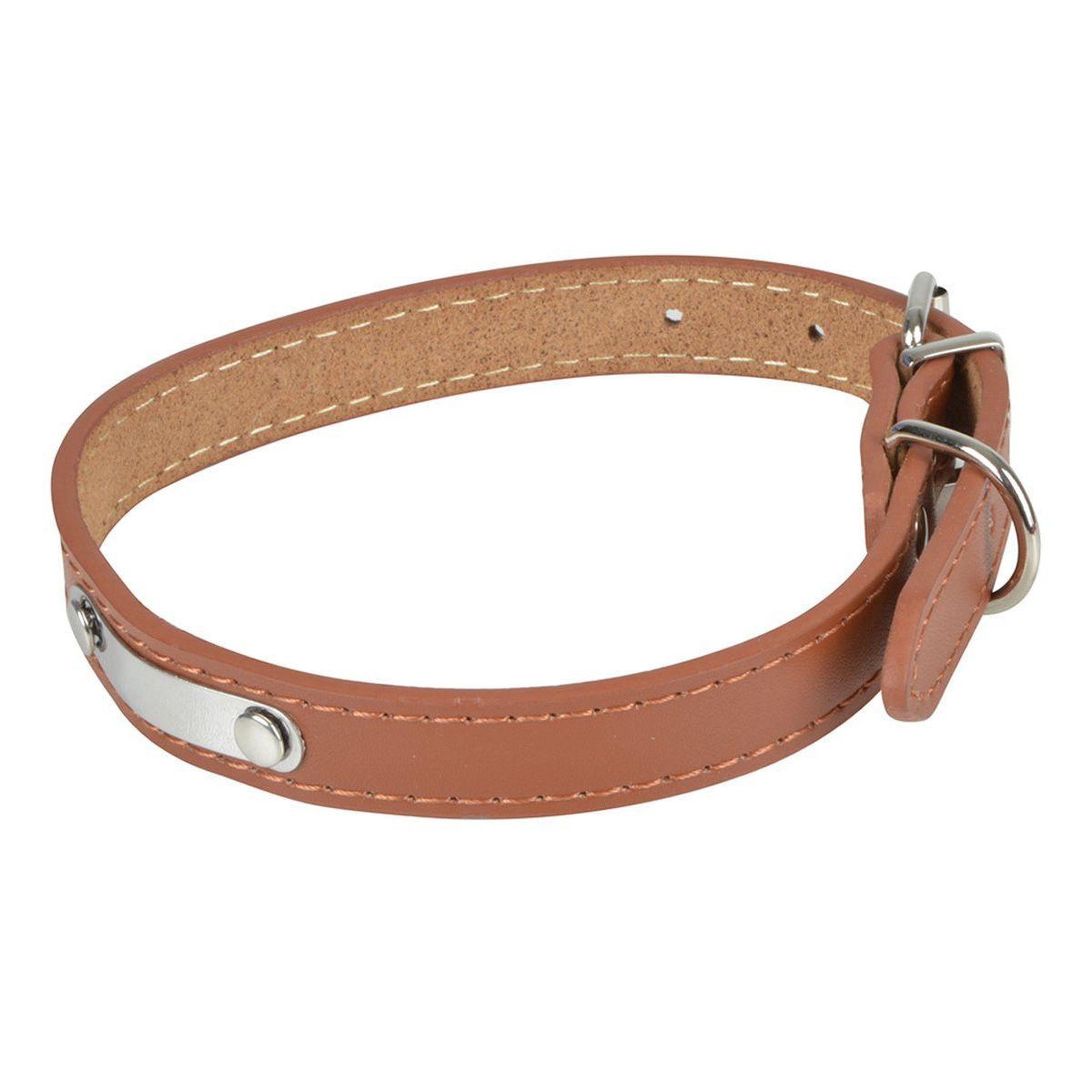 LOVE STORY Collier pour chien en cuir  plaque  60cm cognac