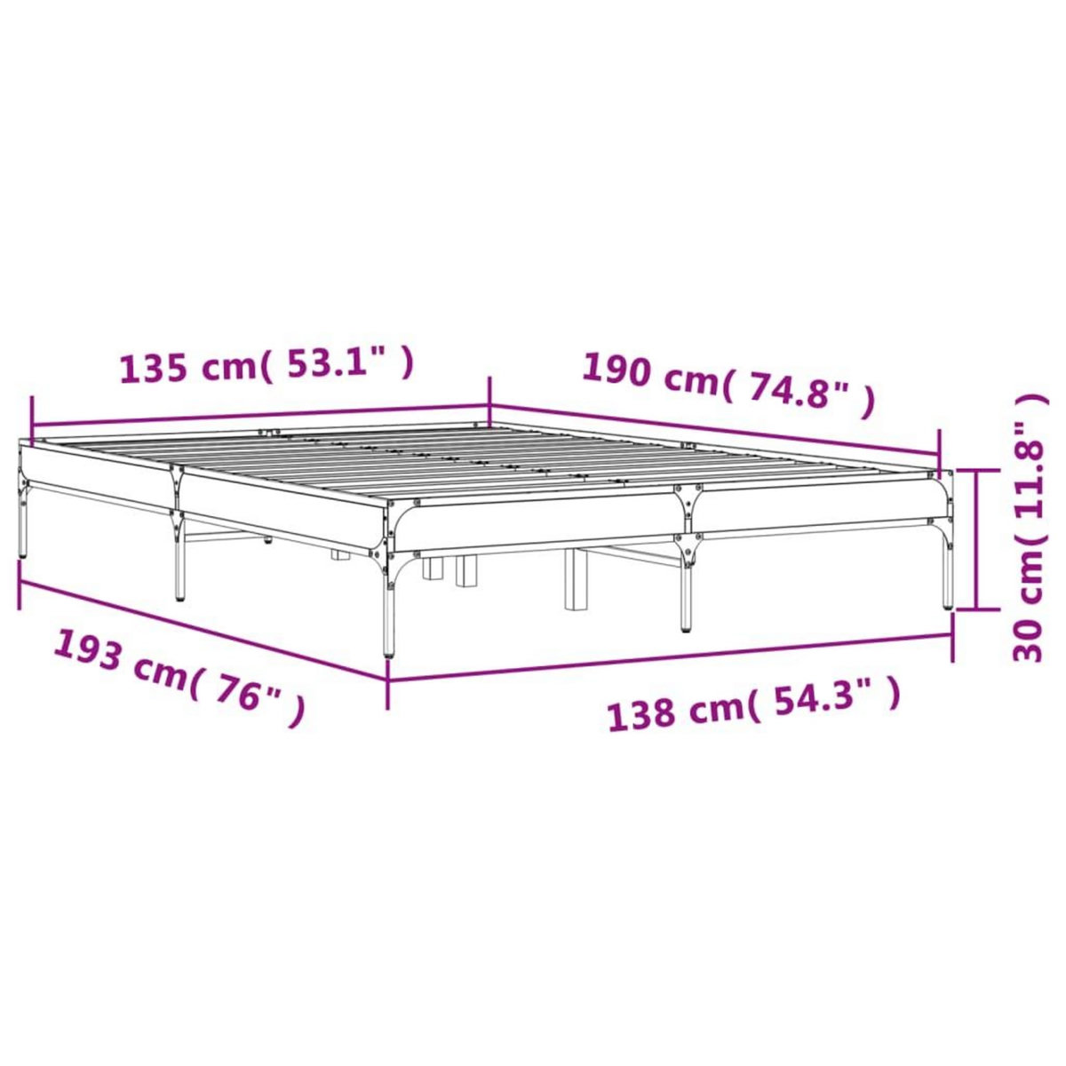 VIDAXL Cadre de lit sans matelas chene marron 135x190 cm