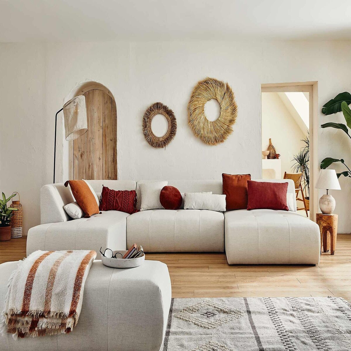 LISA DESIGN Onyx - canapé panoramique d'angle gauche 7 places - en tissu