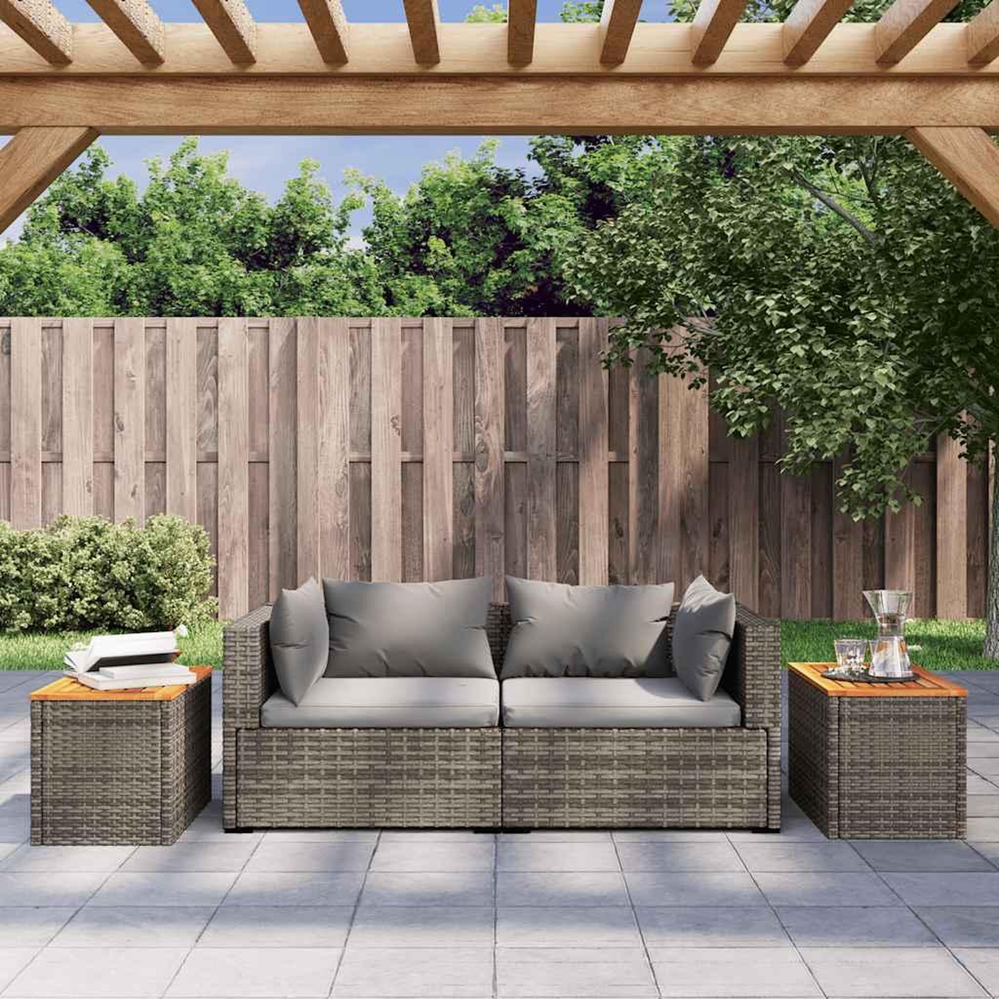 Voir la diapositive 3 : VIDAXL Tables d'appoint de jardin 2 pcs gris rotin bois massif