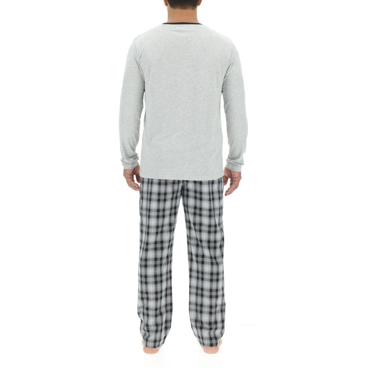 PIERRE CARDIN Ensemble Pyjama long homme en popeline à carreaux et Logo poitrine