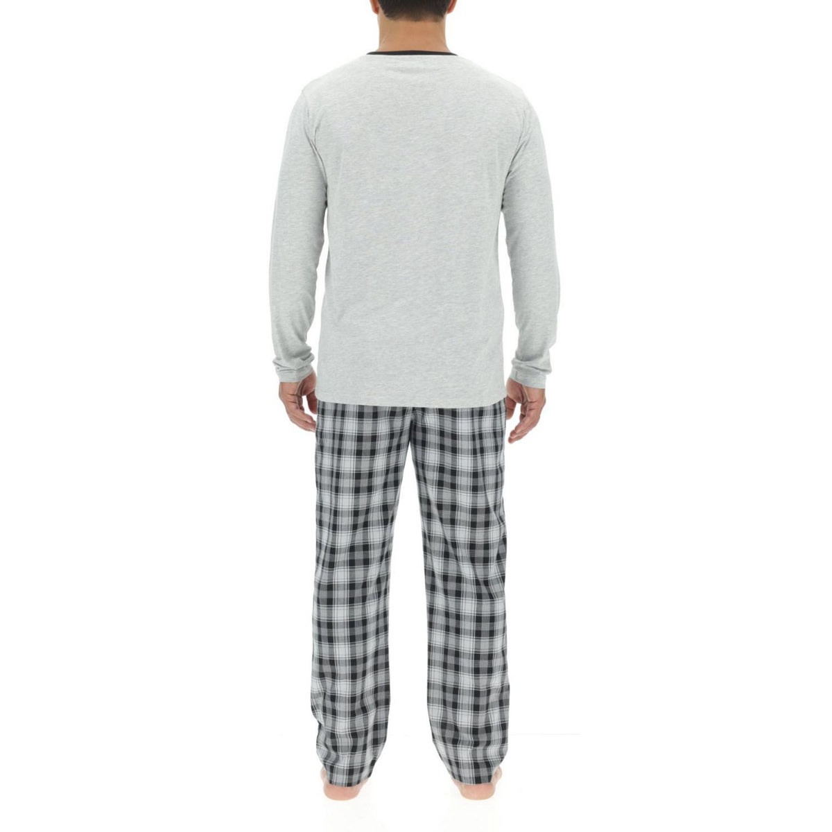 PIERRE CARDIN Ensemble Pyjama long homme en popeline à carreaux et Logo poitrine